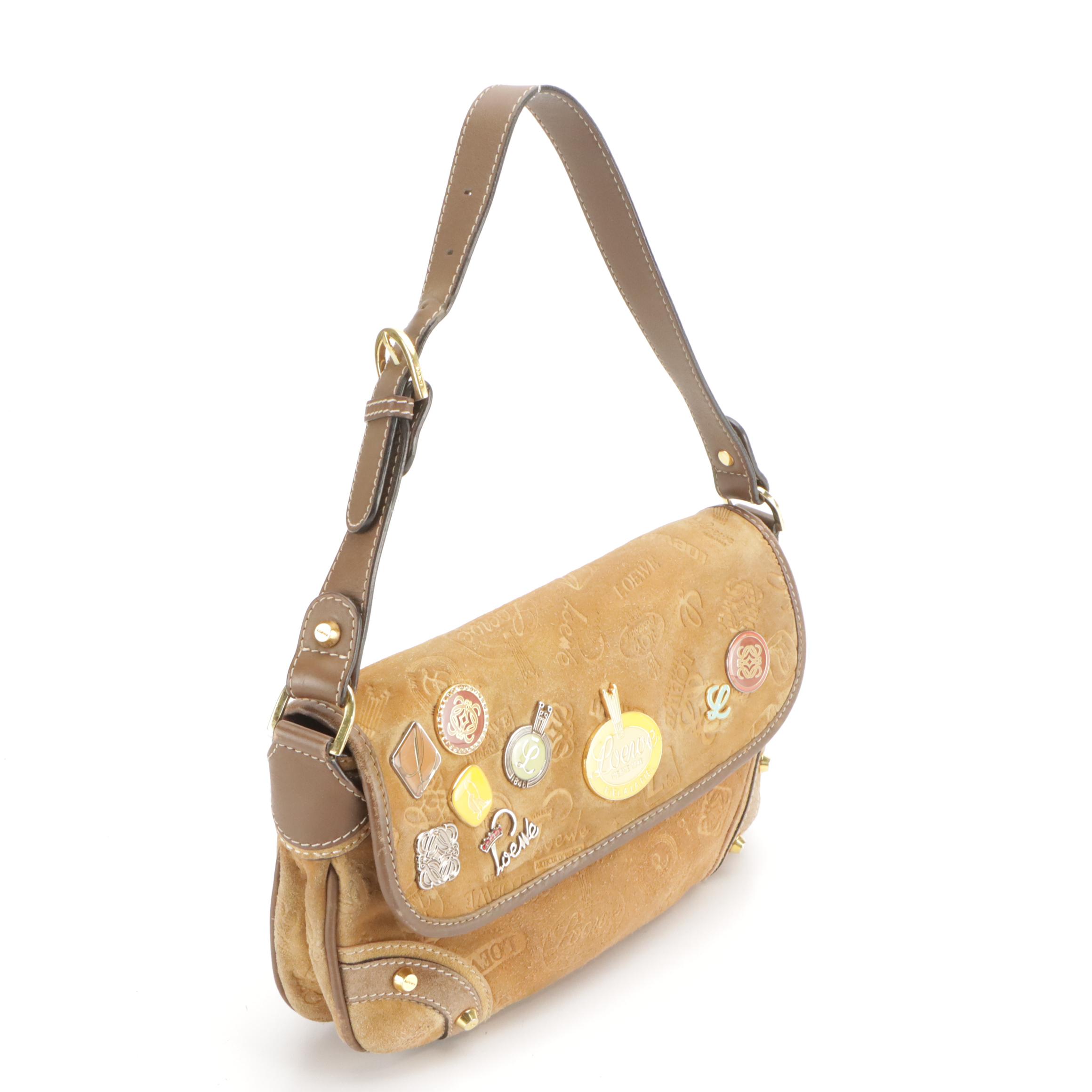 Loewe 160th Anniversary Embellished Shoulder Bag in Logo Embossed Suede