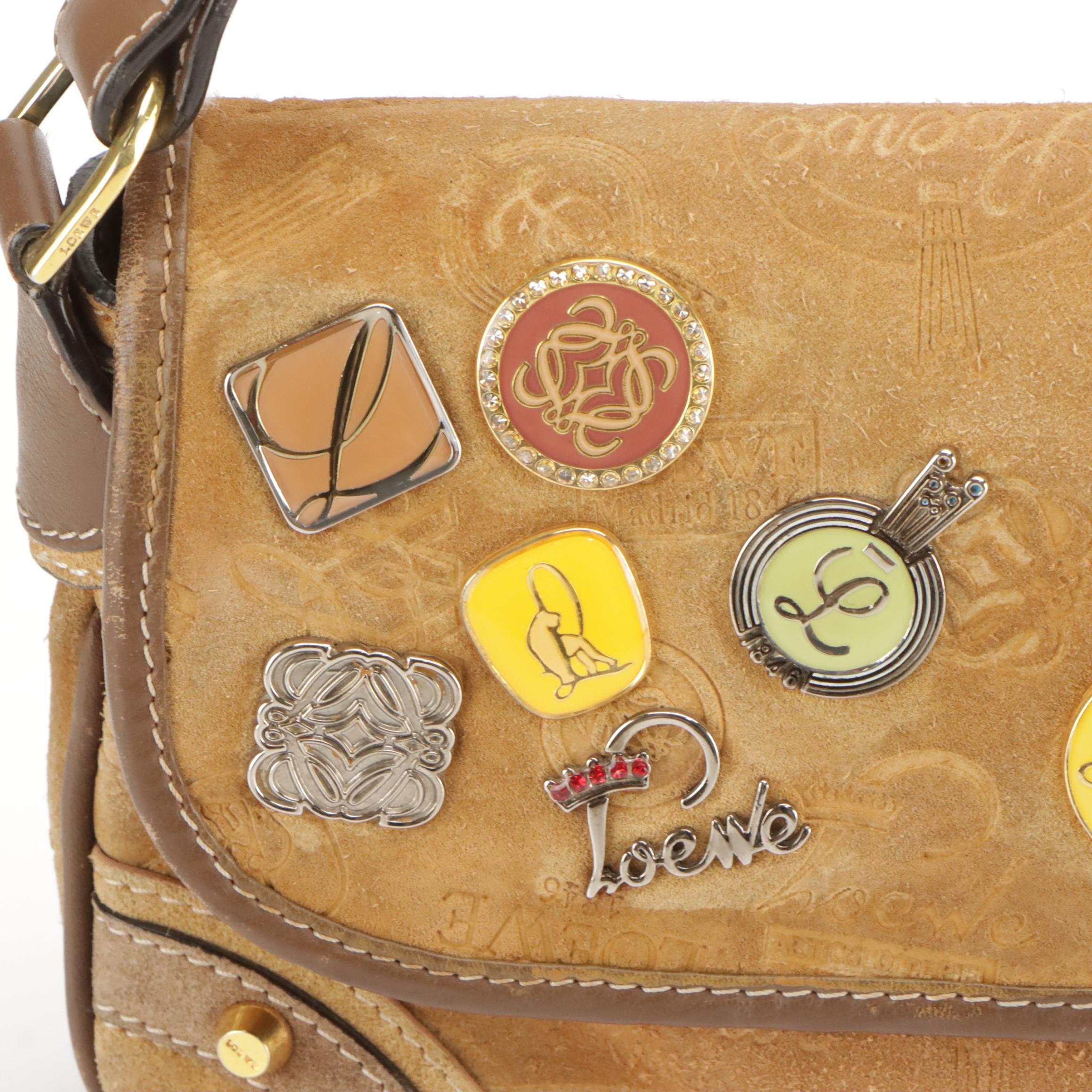 Loewe 160th Anniversary Embellished Shoulder Bag in Logo Embossed Suede