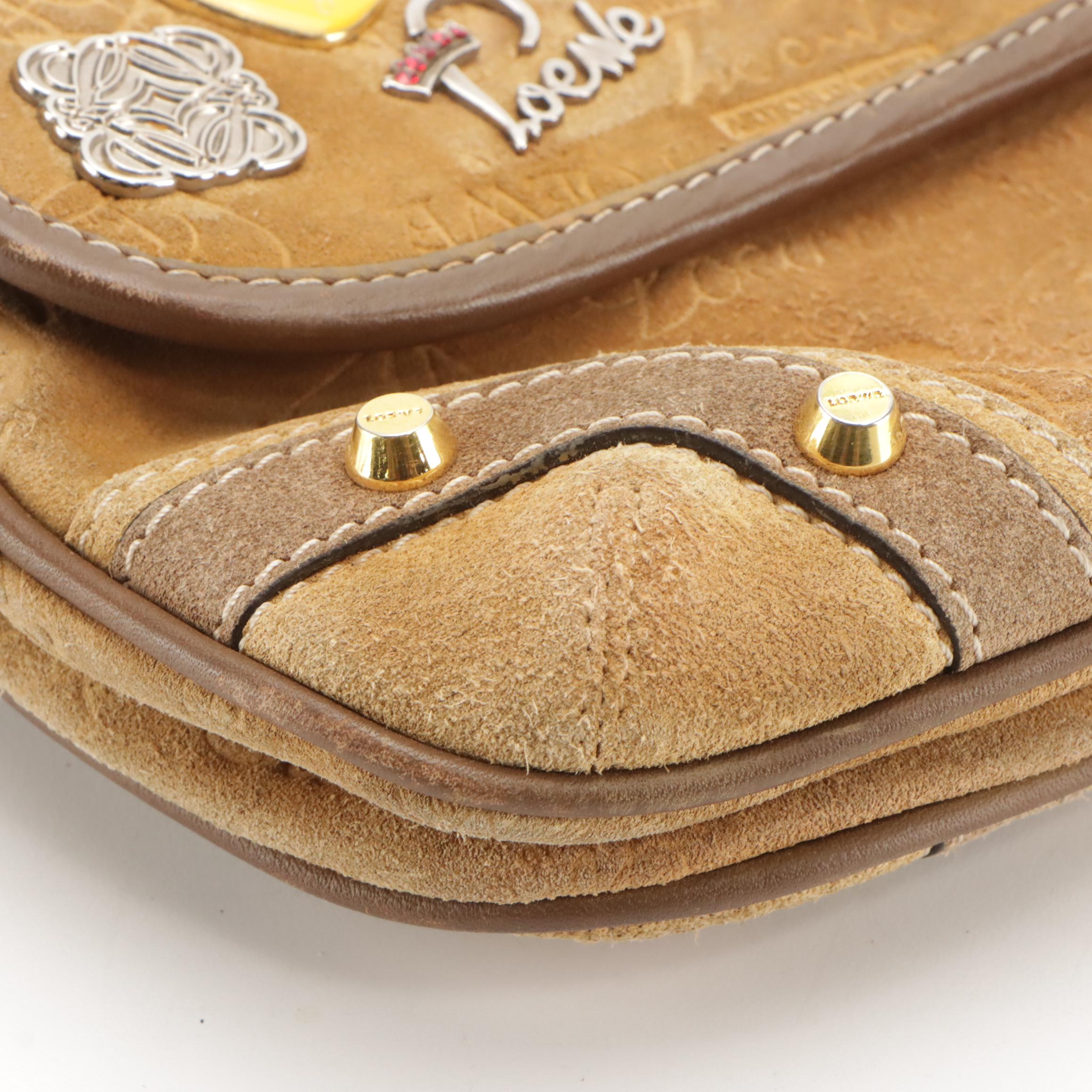 Loewe 160th Anniversary Embellished Shoulder Bag in Logo Embossed Suede