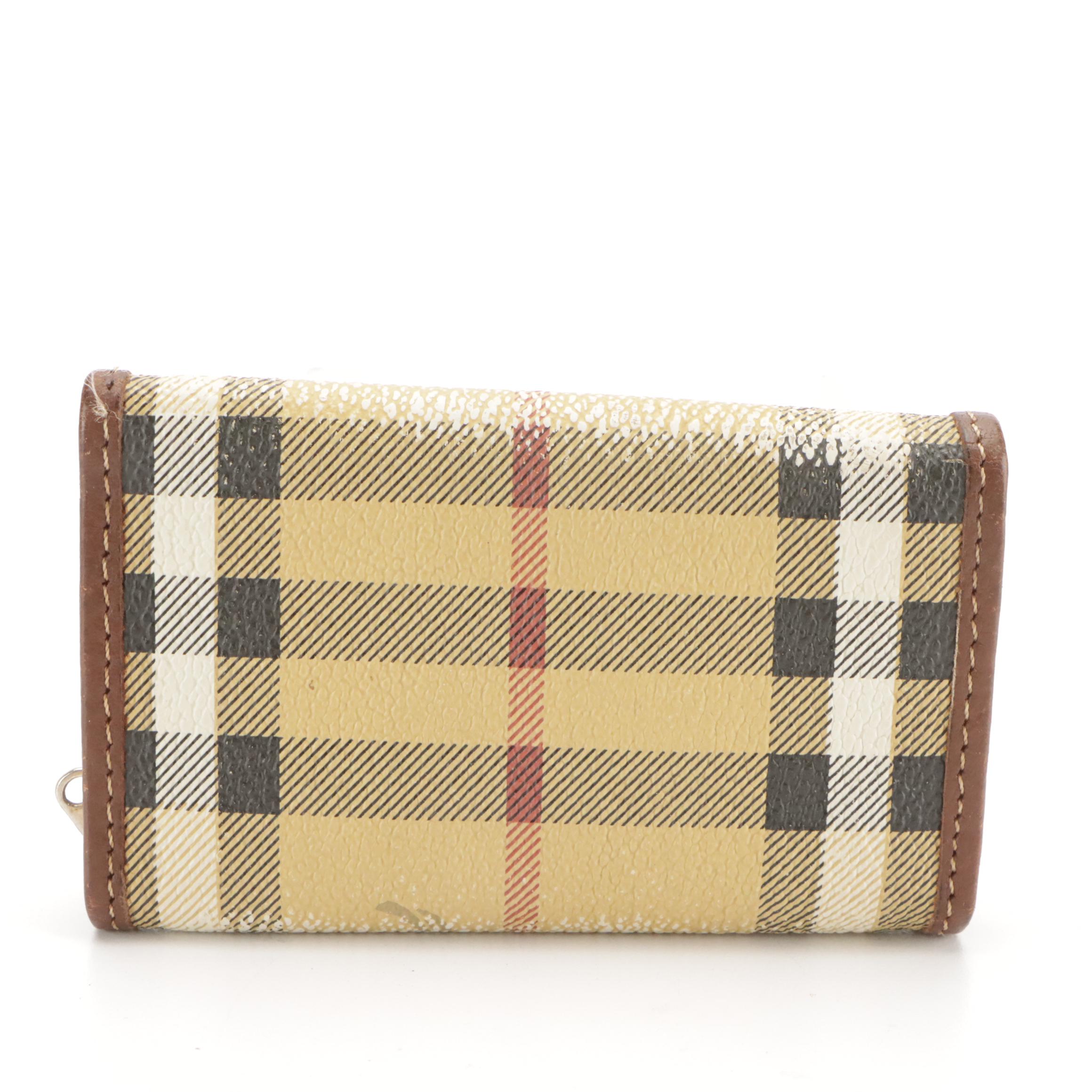 Burberrys Compact Key Case in Haymarket Check Canvas and Leather