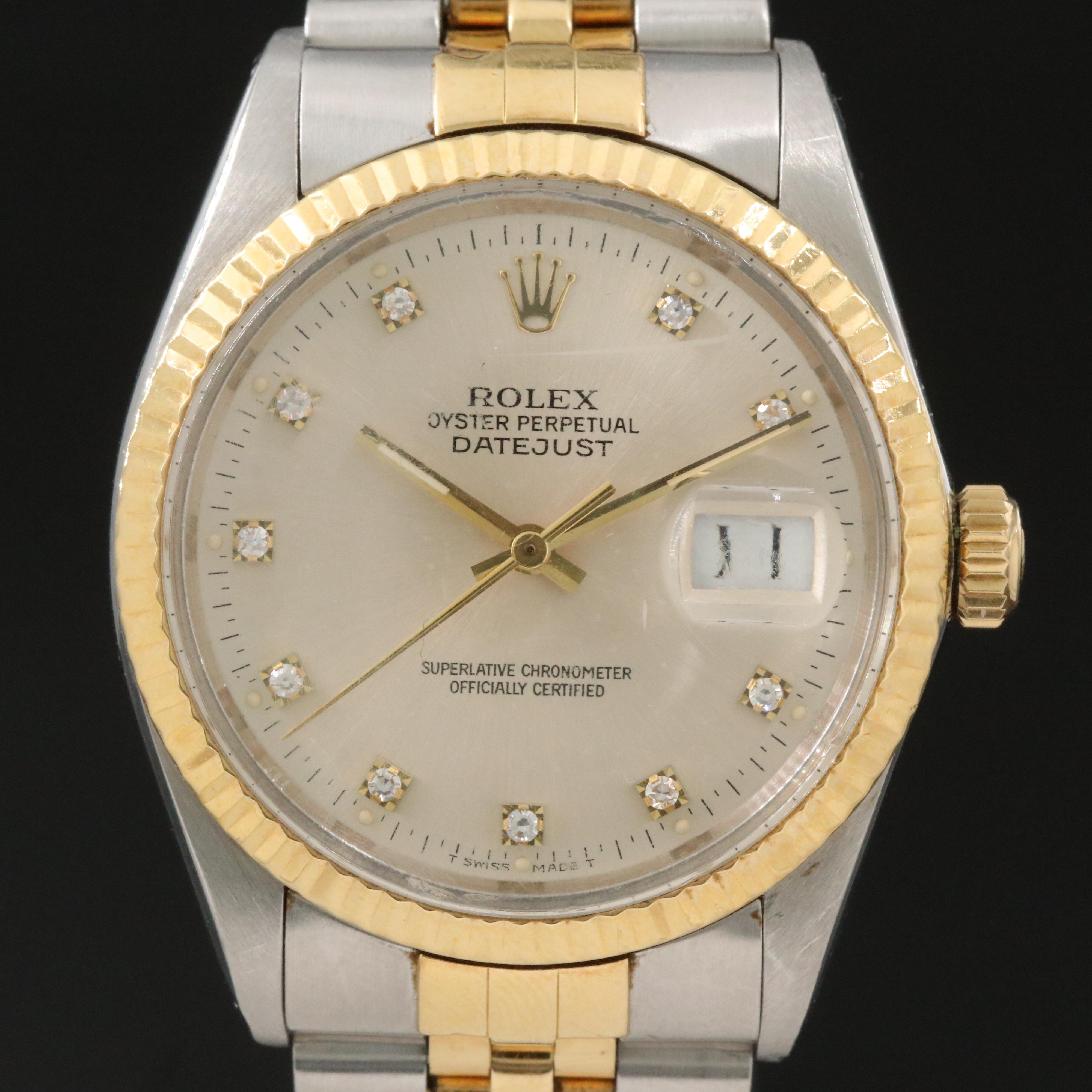1986 Rolex Custom Diamond Dial Two-Tone Datejust Watch
