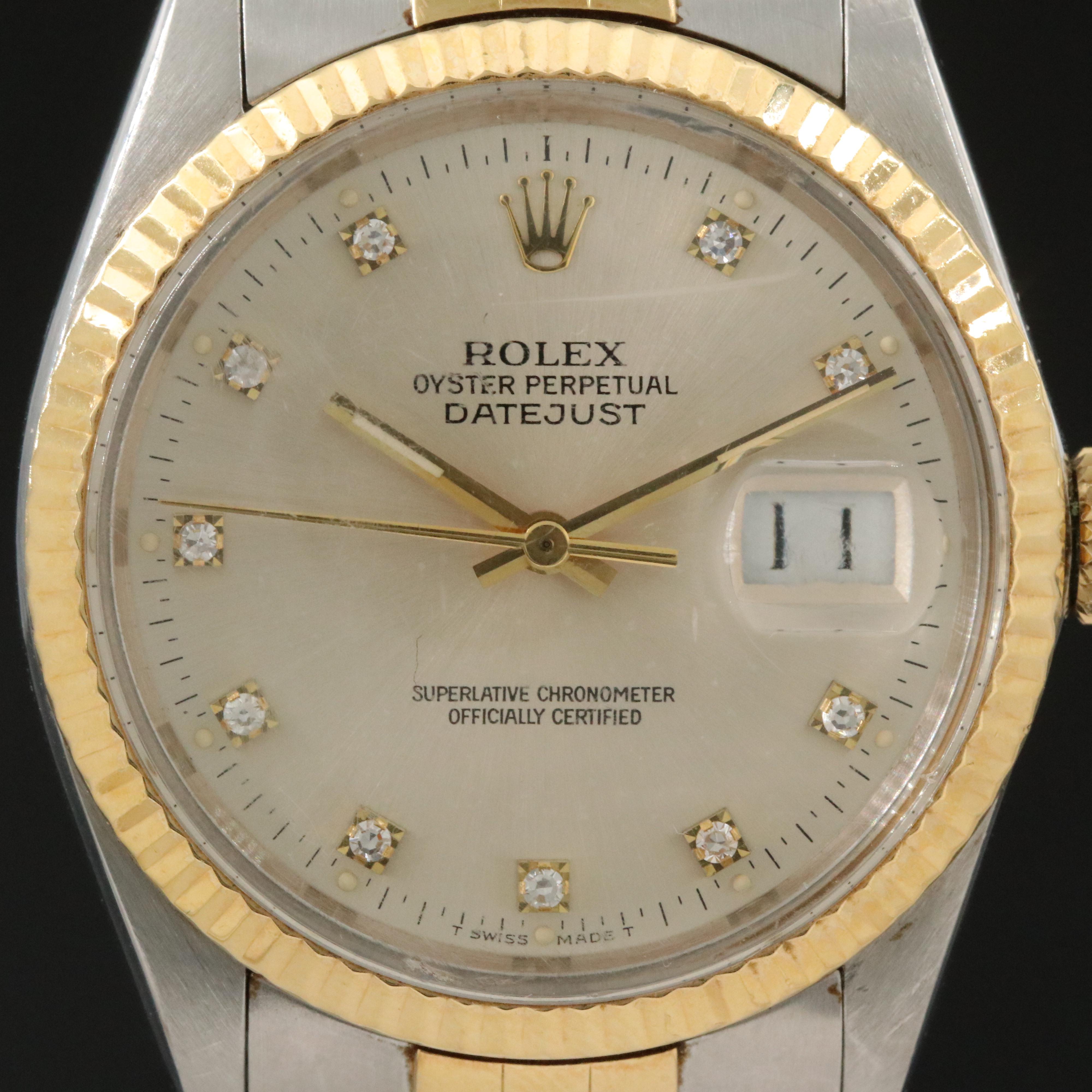 1986 Rolex Custom Diamond Dial Two-Tone Datejust Watch