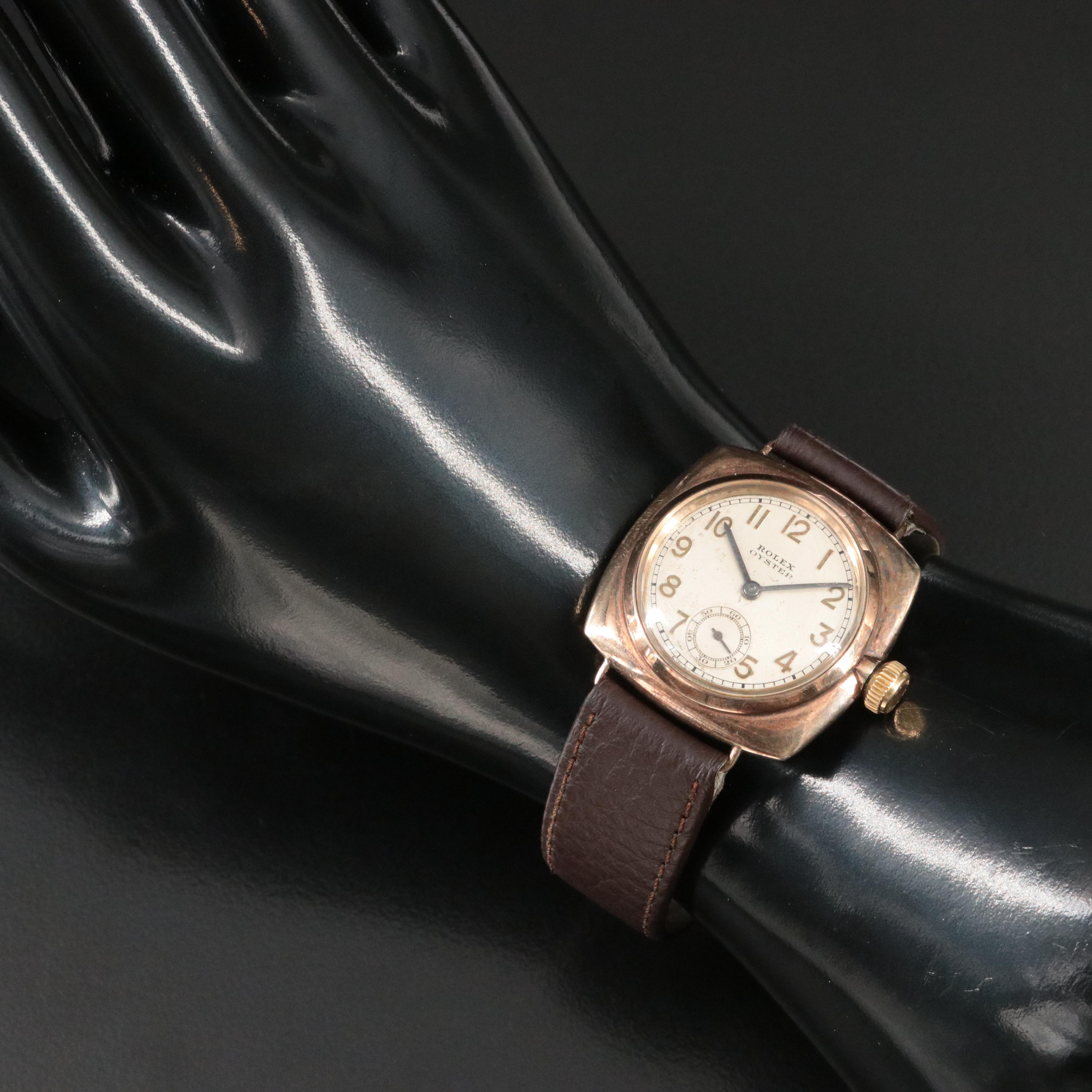 Antique 1928 Rolex Oyster 9K Gold Cushion Shape Watch