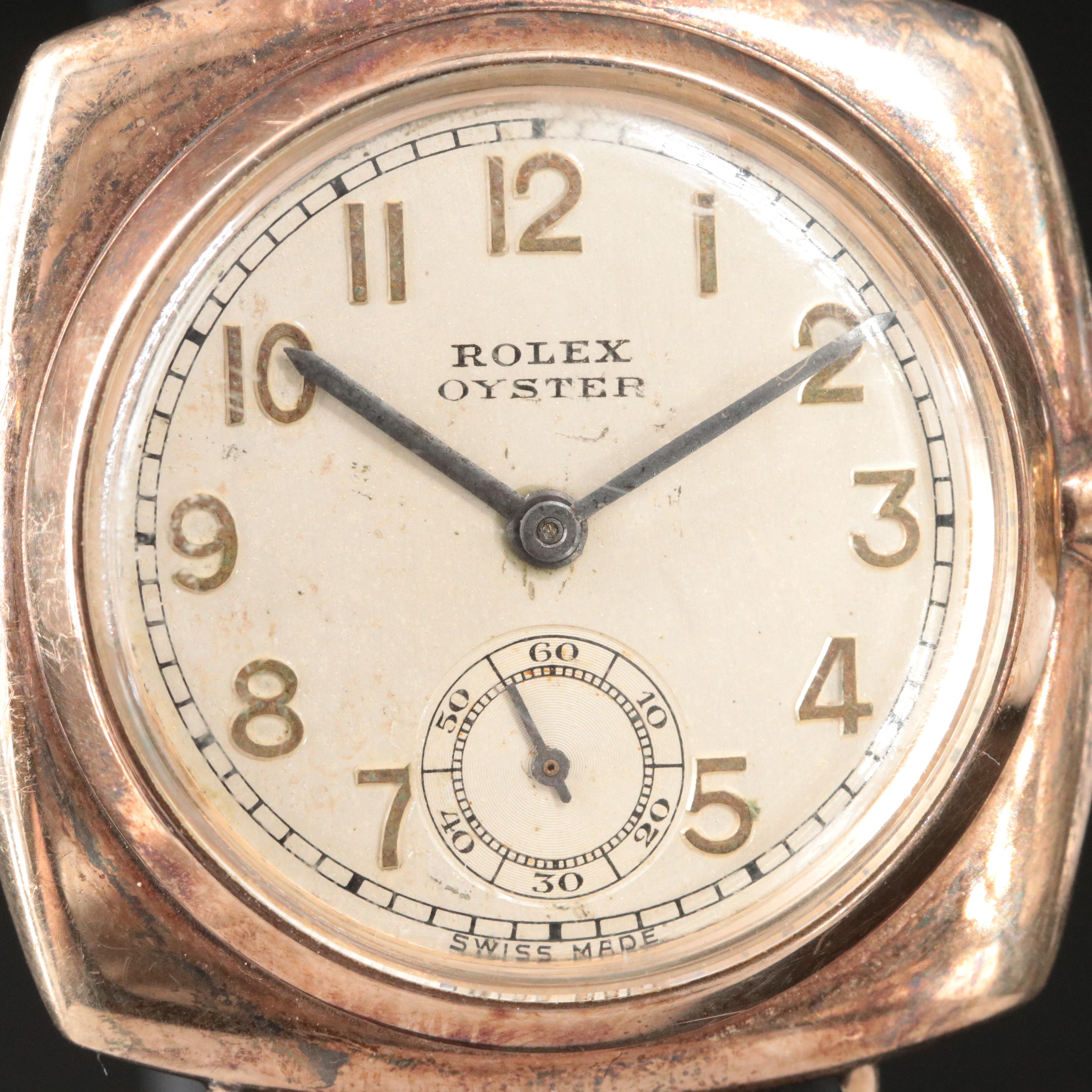 Antique 1928 Rolex Oyster 9K Gold Cushion Shape Watch