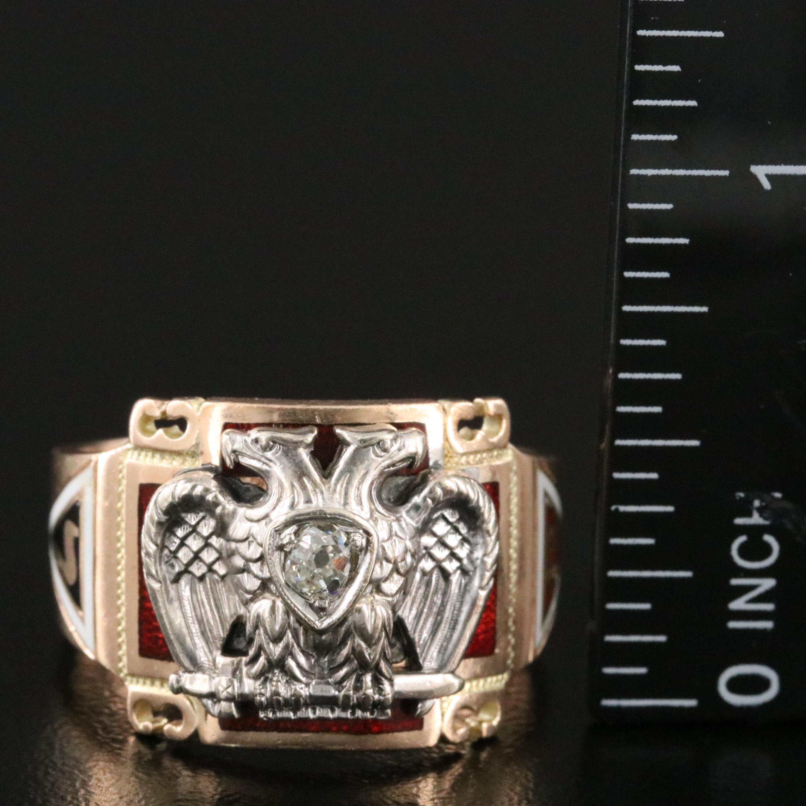 Antique Masonic 10K Tri-Color Gold Diamond Scottish Rite Ring