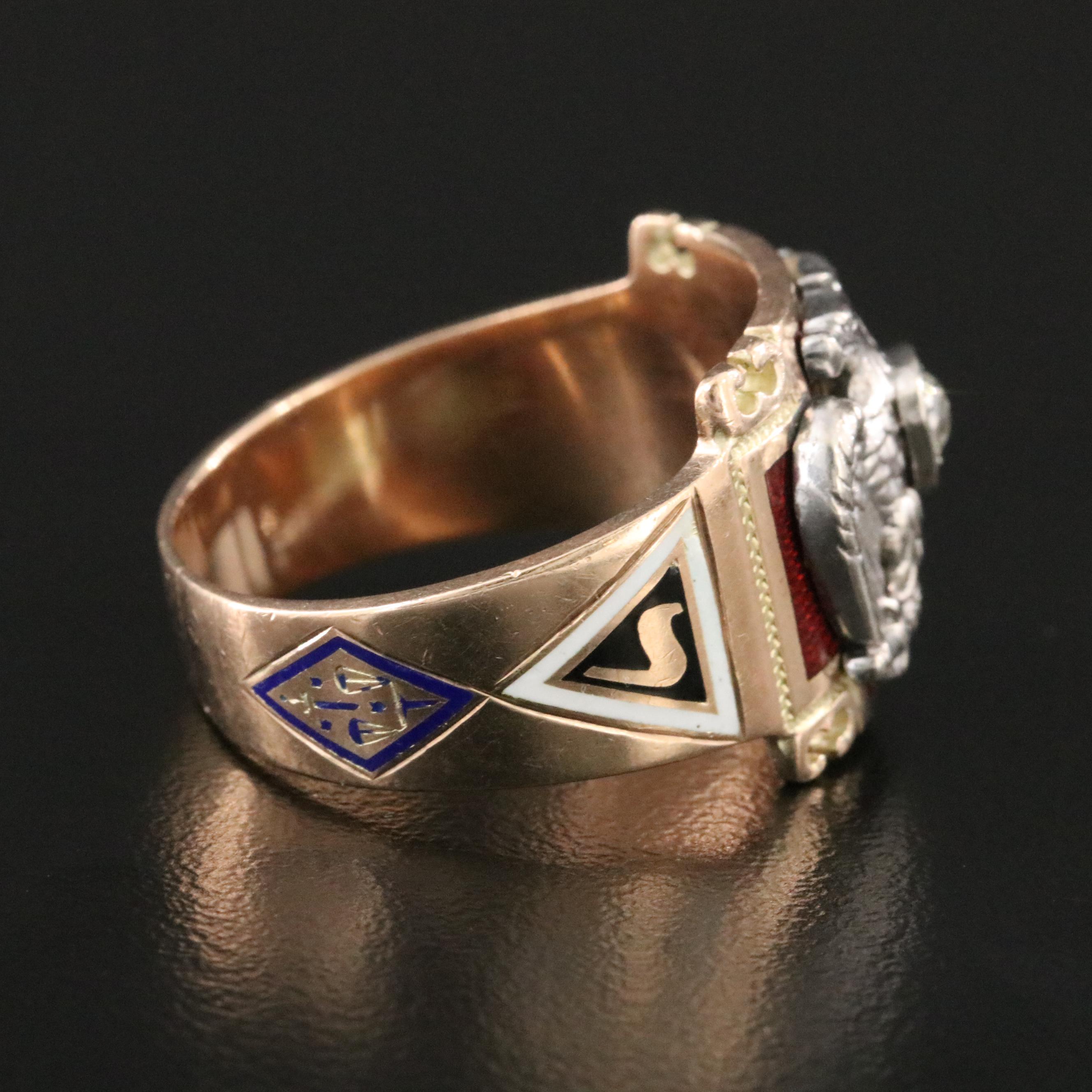 Antique Masonic 10K Tri-Color Gold Diamond Scottish Rite Ring