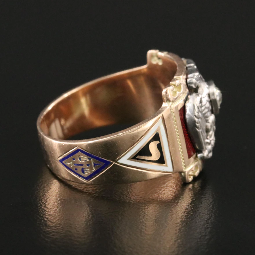 Antique Masonic 10K Tri-Color Gold Diamond Scottish Rite Ring | EBTH