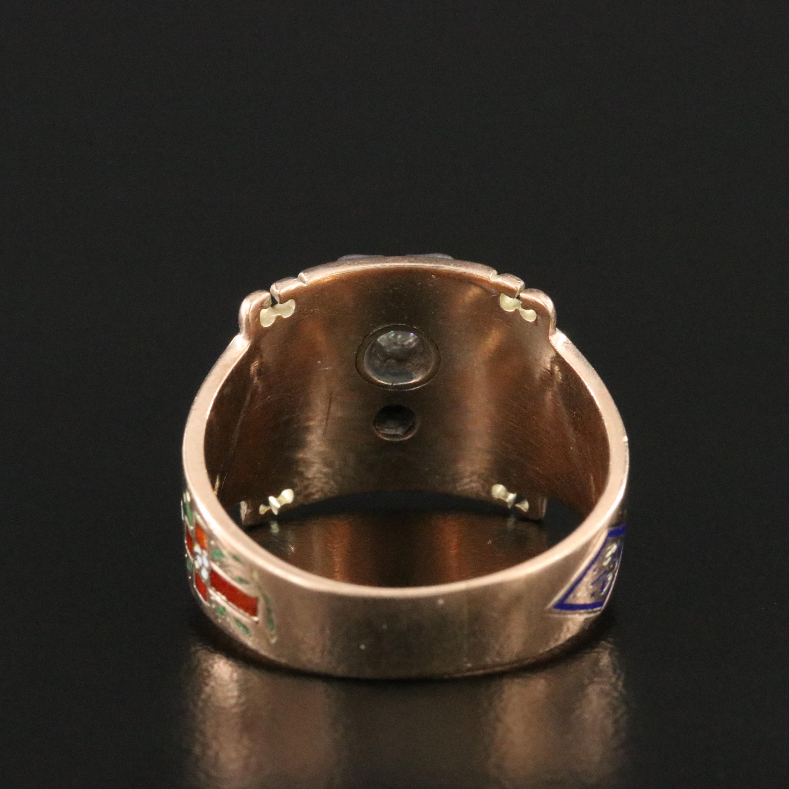 Antique Masonic 10K Tri-Color Gold Diamond Scottish Rite Ring