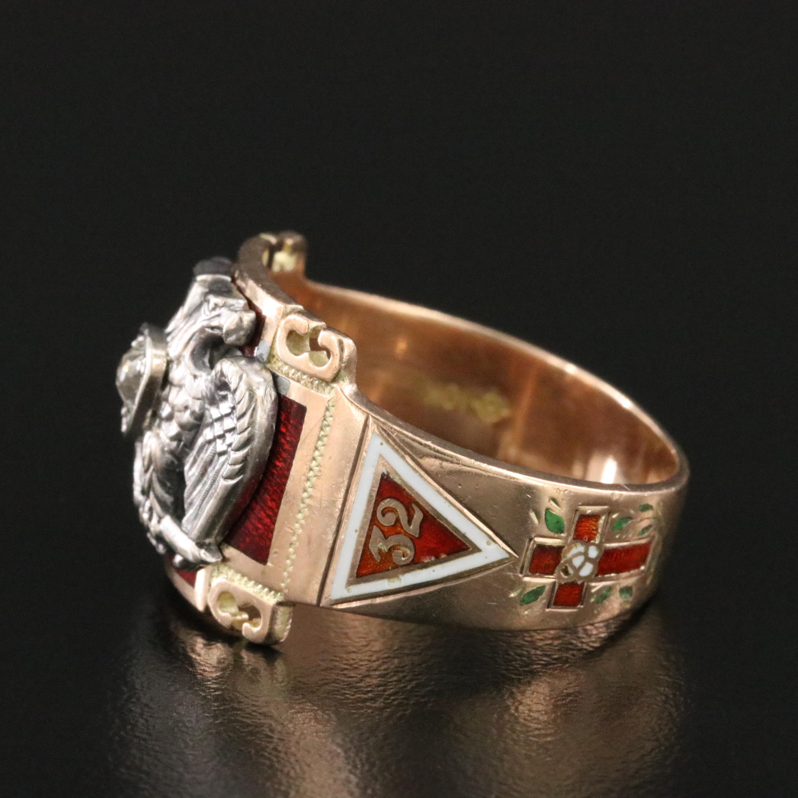 Antique Masonic 10K Tri-Color Gold Diamond Scottish Rite Ring