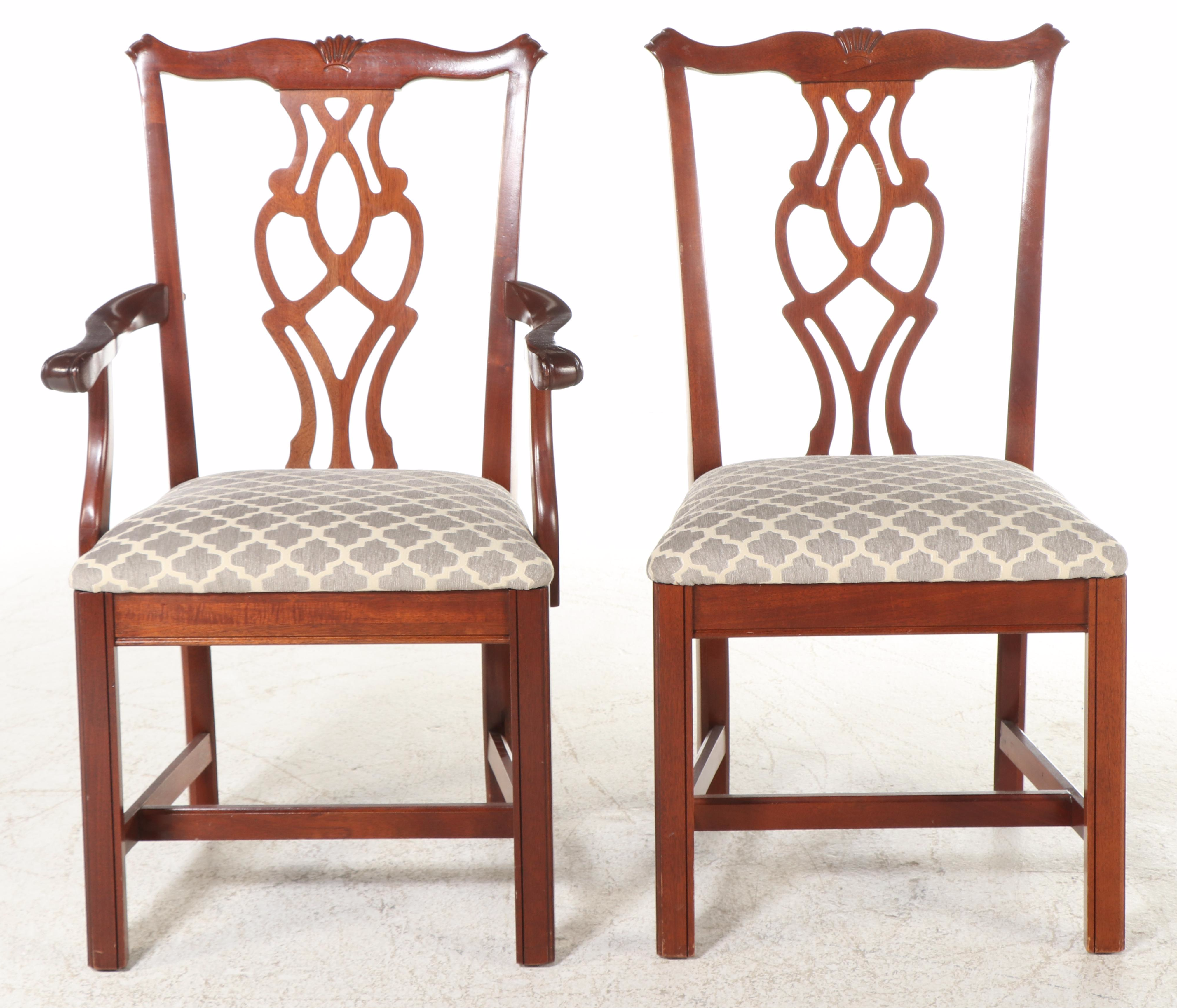 George III Style Mahogany Dining Table and Six Chairs, Late 20th Century