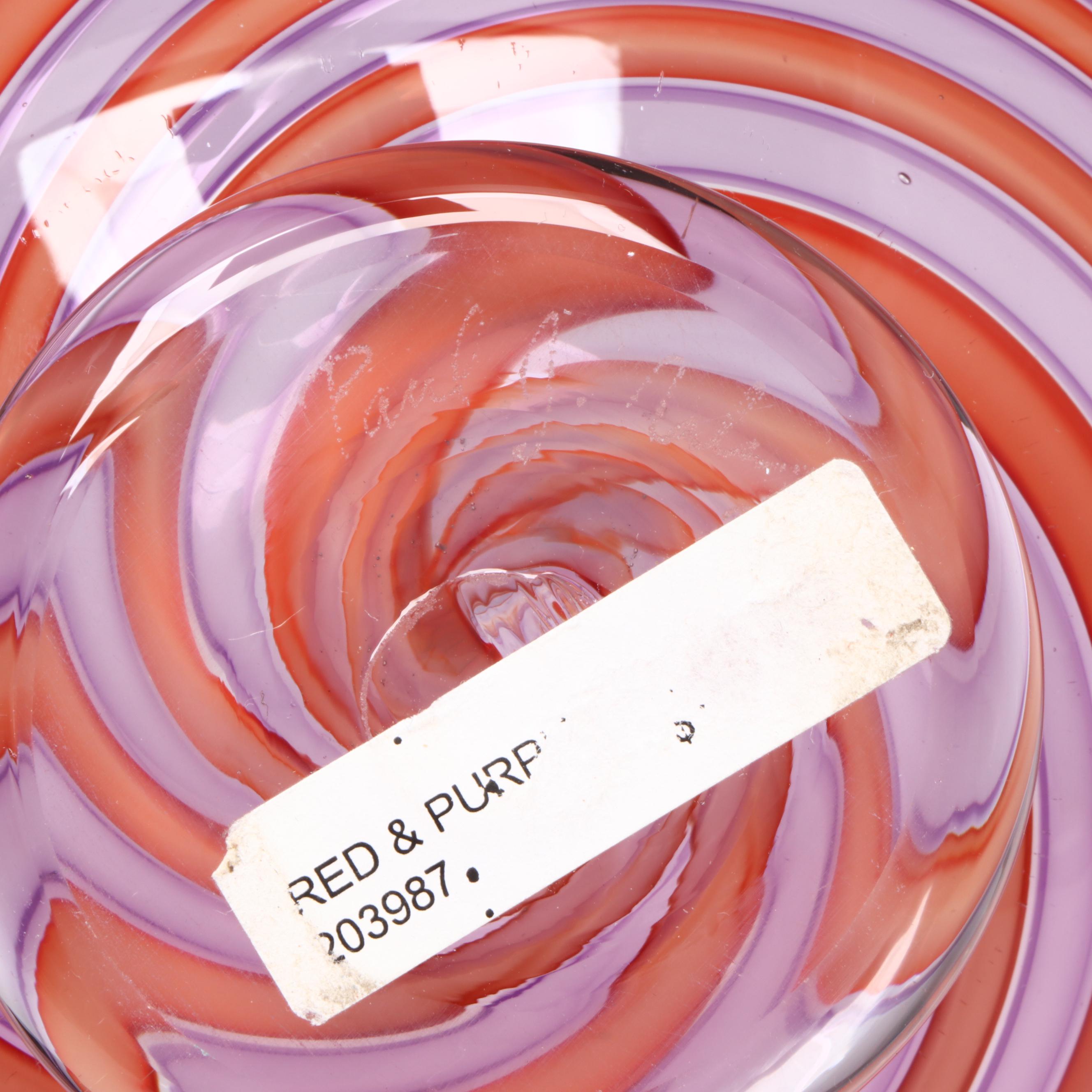 Artist Signed Glass Cake Stand and Swirl Glass Decorative Bowl