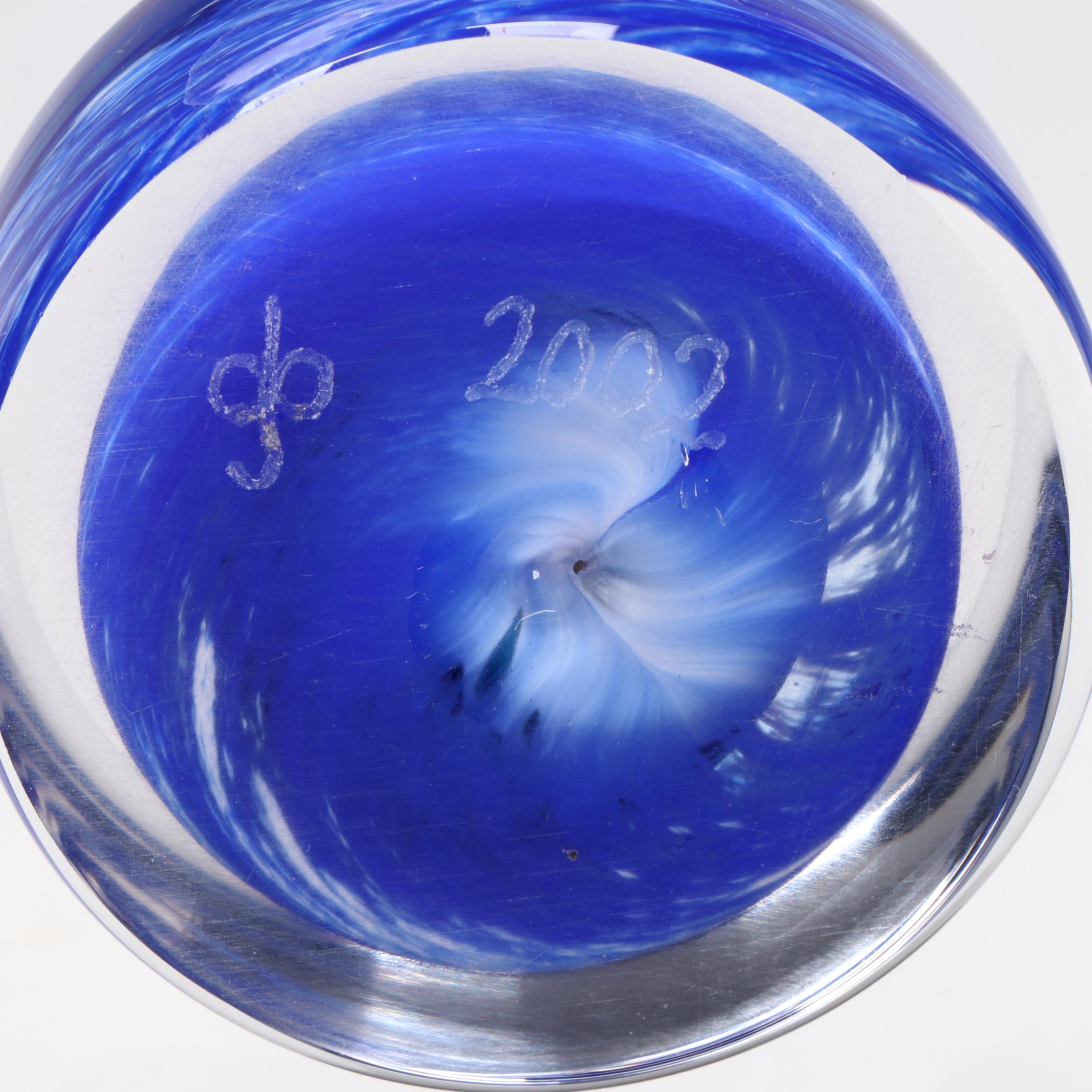 Artist Signed Glass Cake Stand and Swirl Glass Decorative Bowl