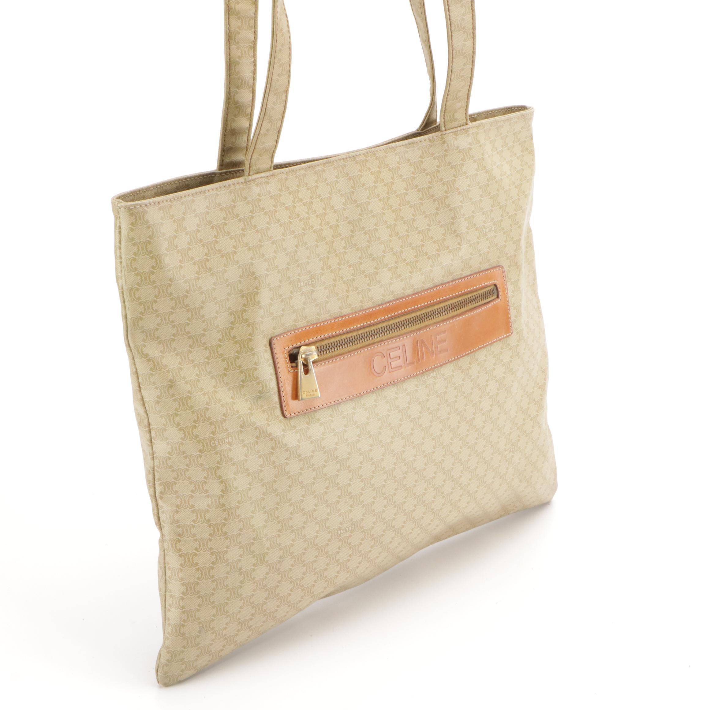 Celine Triomphe Coated Canvas and Leather Tote Bag