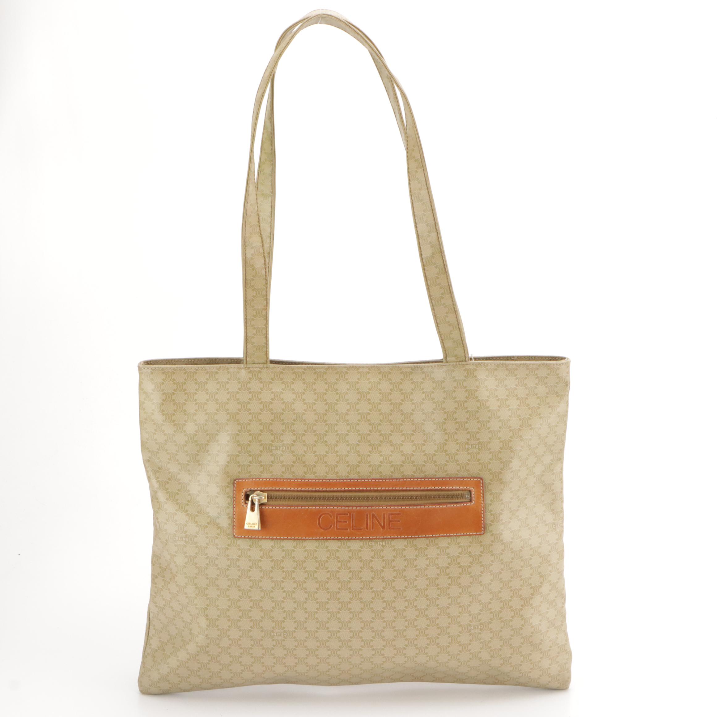 Celine Triomphe Coated Canvas and Leather Tote Bag