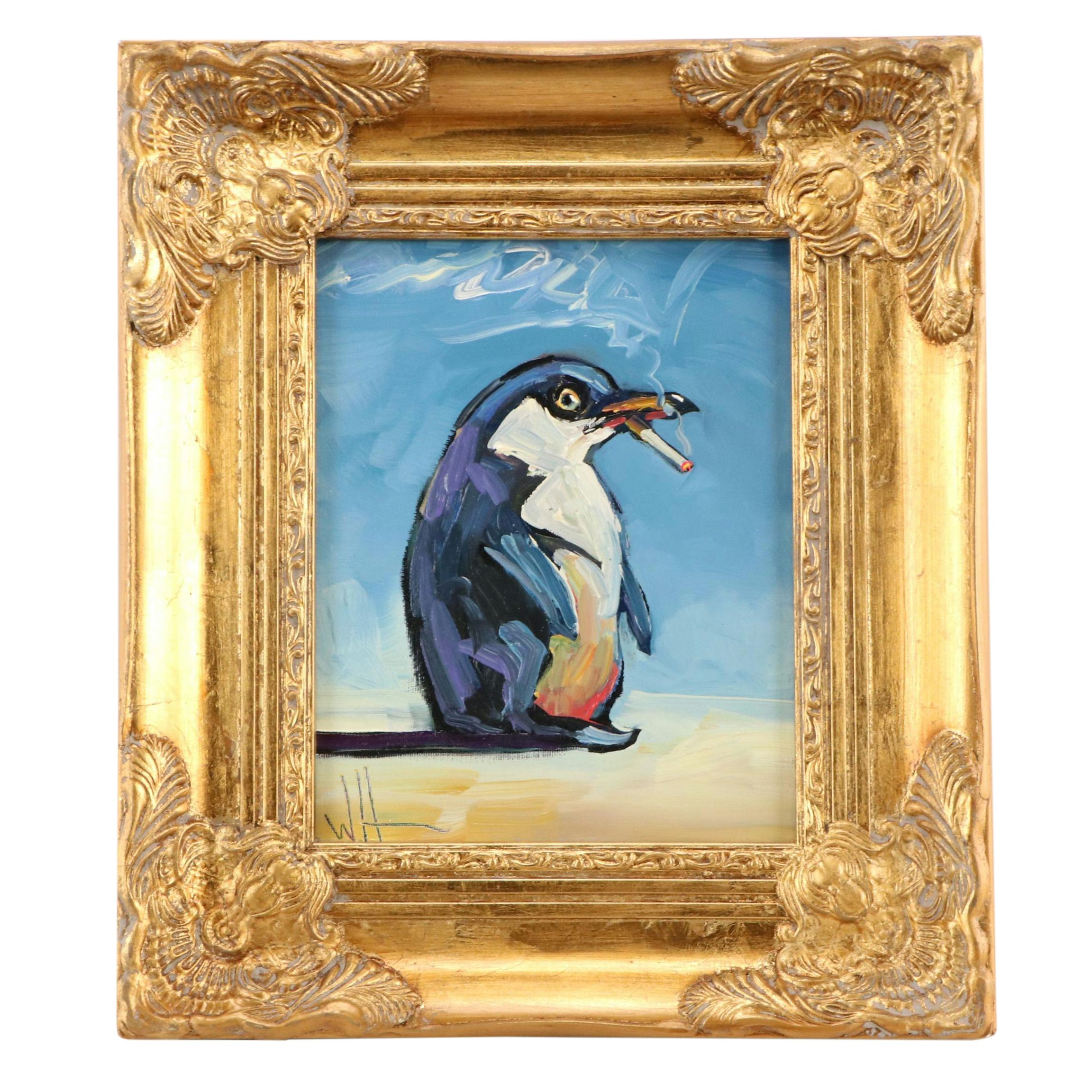 William Hawkins Oil Painting "Smoking Penguin"