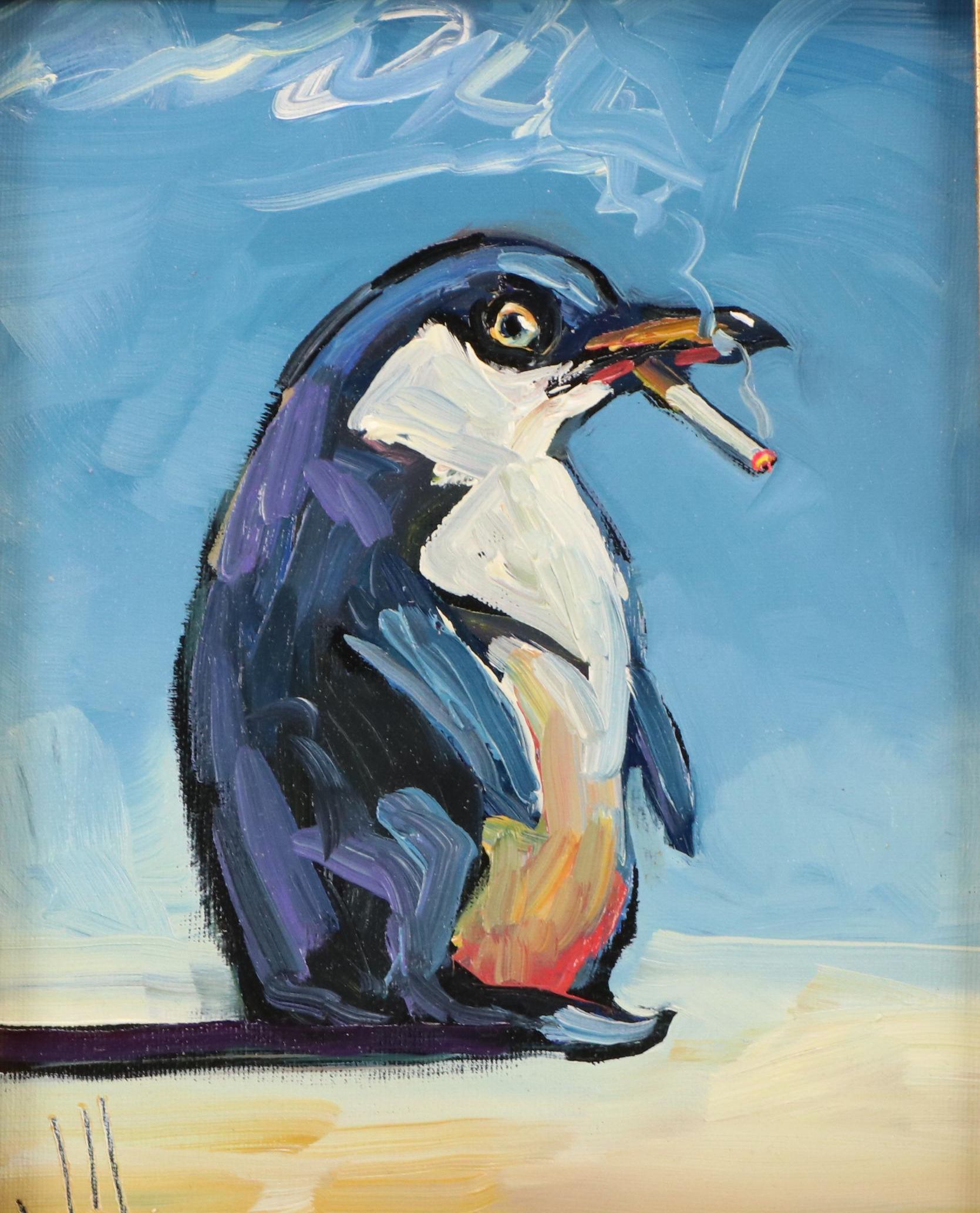 William Hawkins Oil Painting "Smoking Penguin"