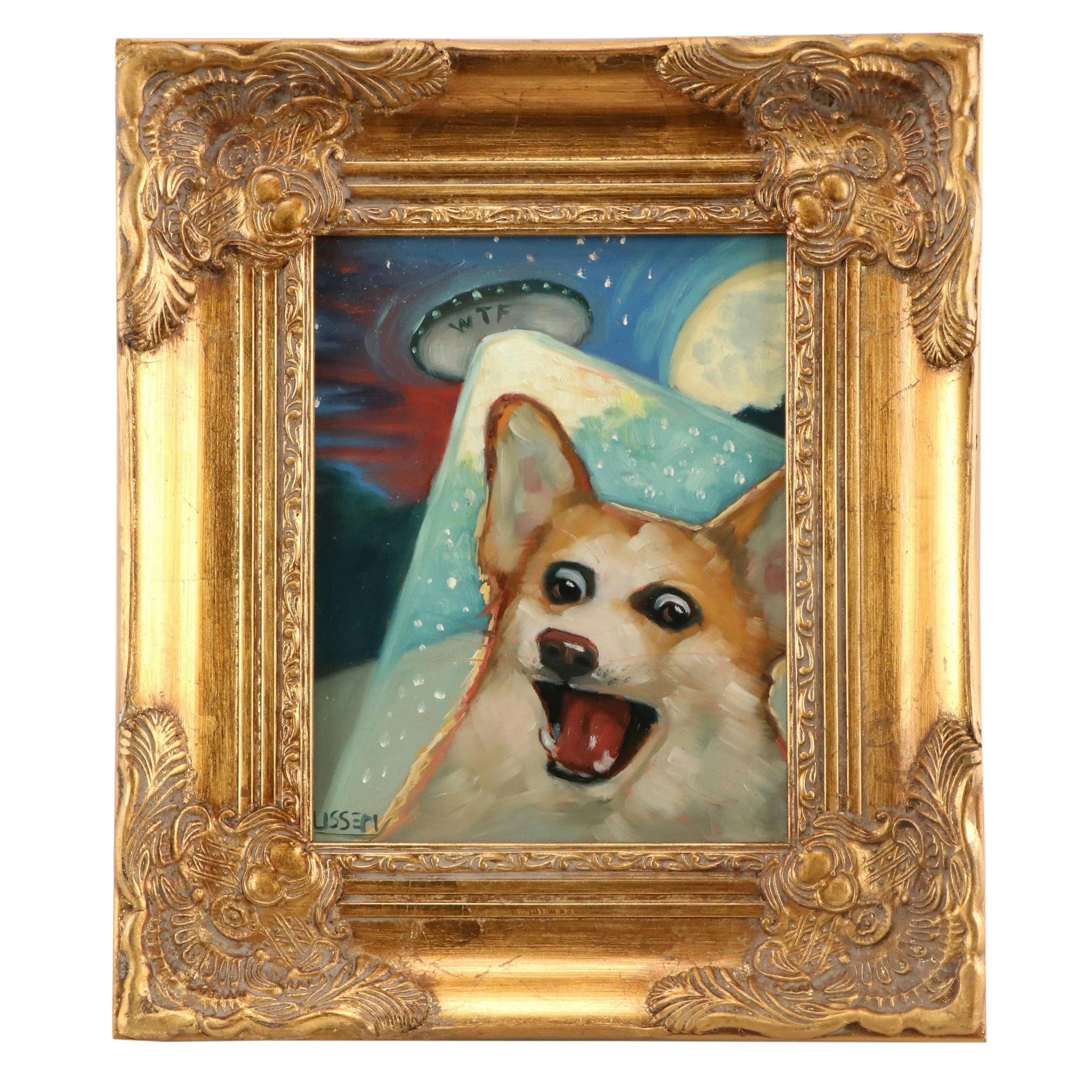 David Ussery Oil Painting of Corgi "WTF," 2024