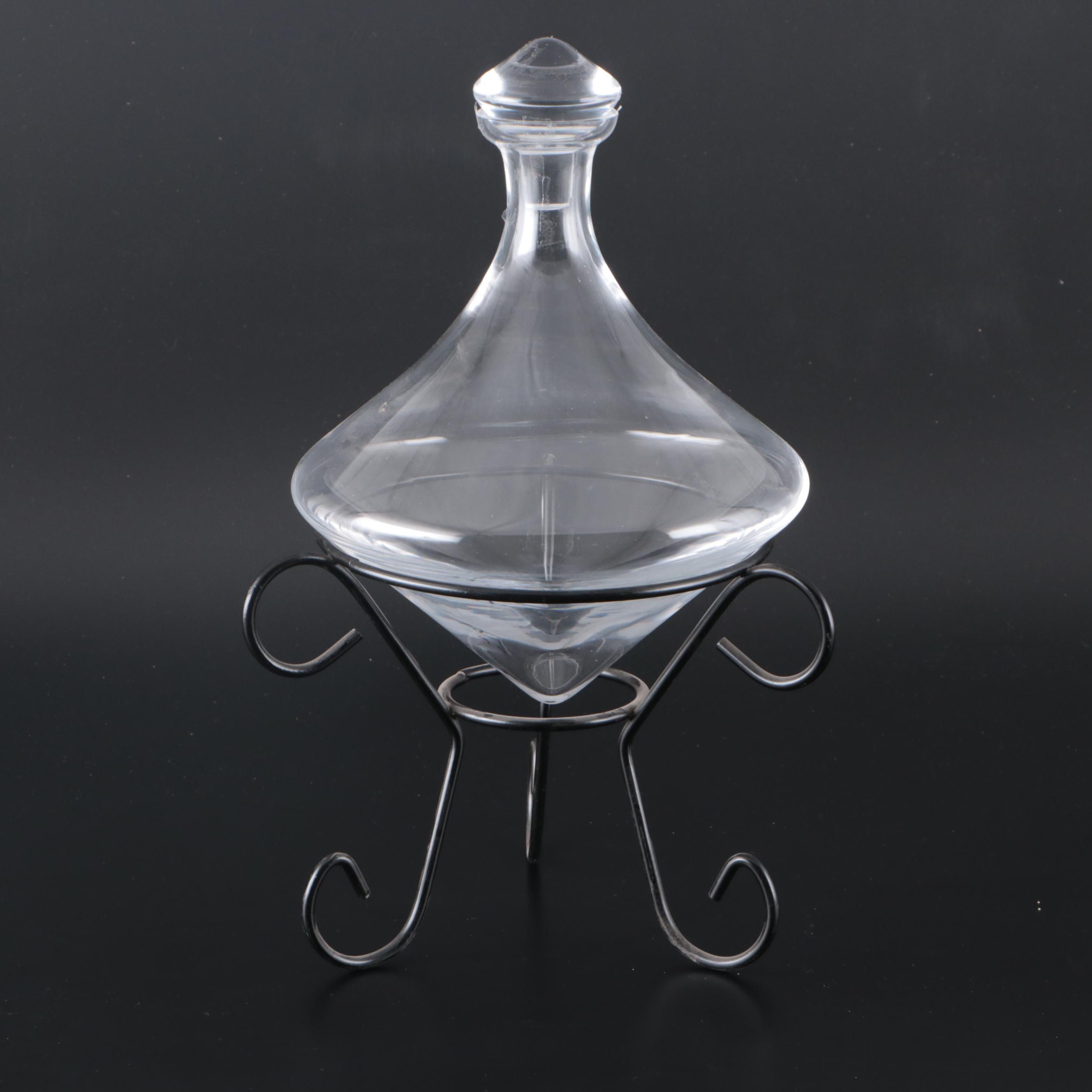 Etched Glass Decanter, Decanter with Metal Stand, Cake Stand and Decorative Bowl