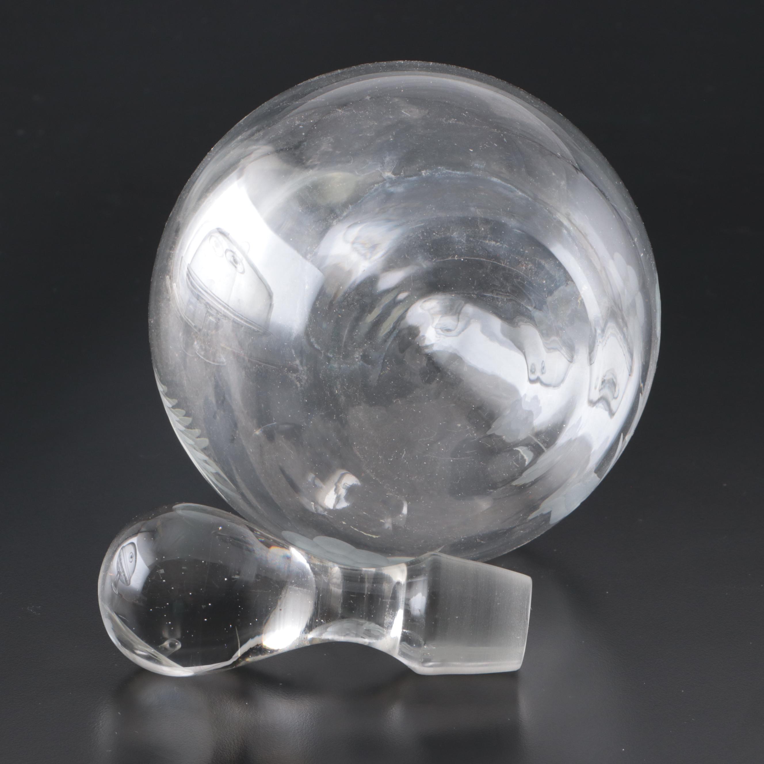 Etched Glass Decanter, Decanter with Metal Stand, Cake Stand and Decorative Bowl