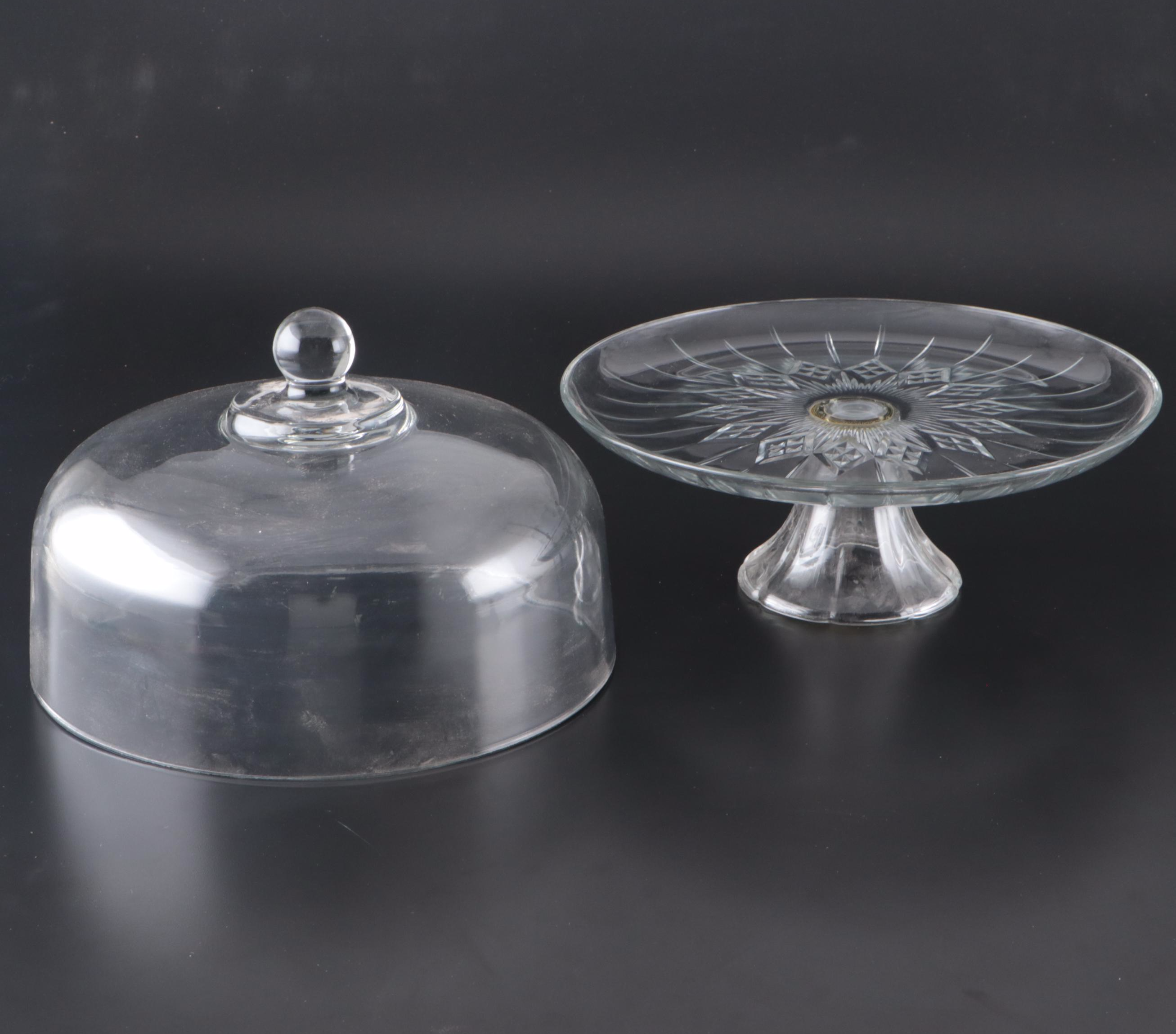 Etched Glass Decanter, Decanter with Metal Stand, Cake Stand and Decorative Bowl