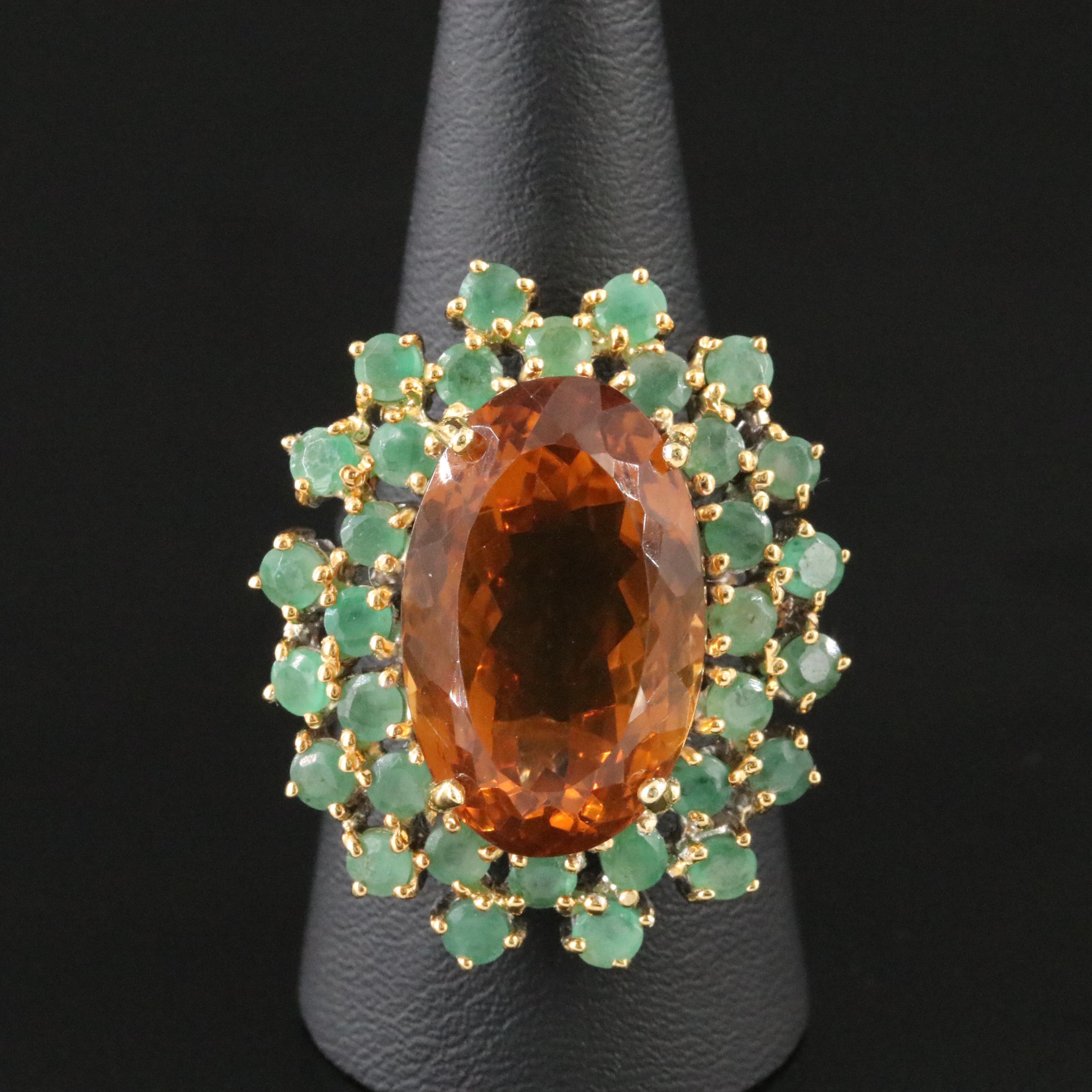Sterling Citrine and Emerald Ring