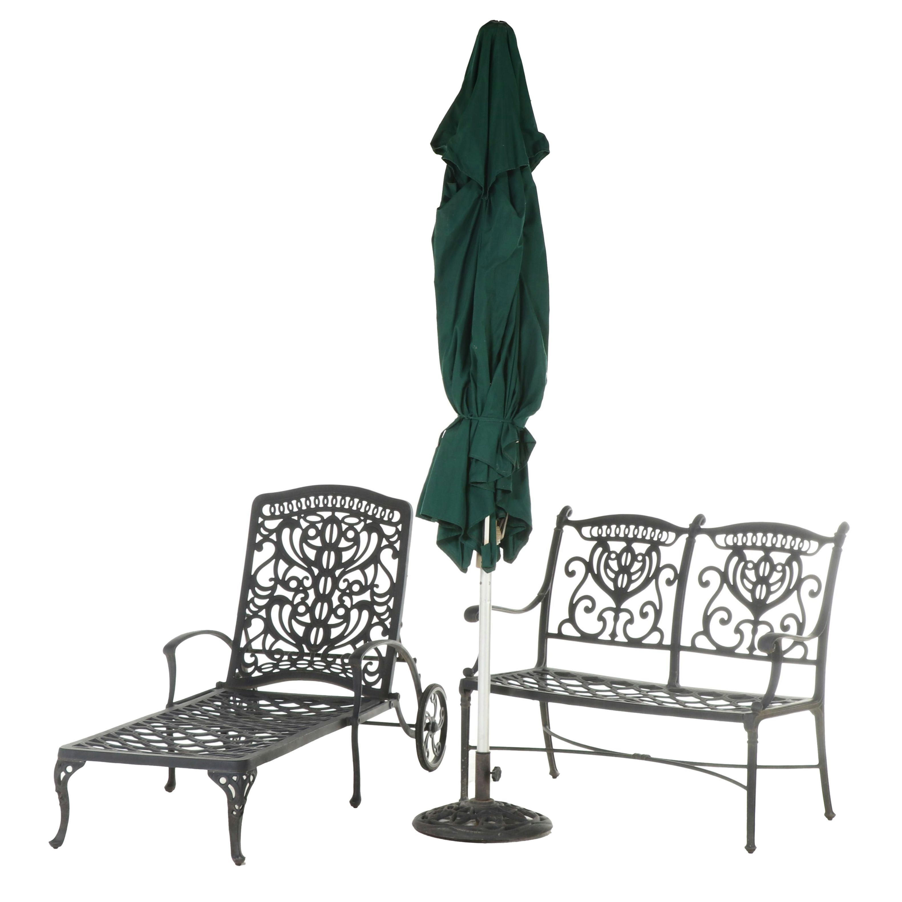 Hanamint "Grand Tuscany" Cast Metal Patio Chaise, Bench, and Umbrella