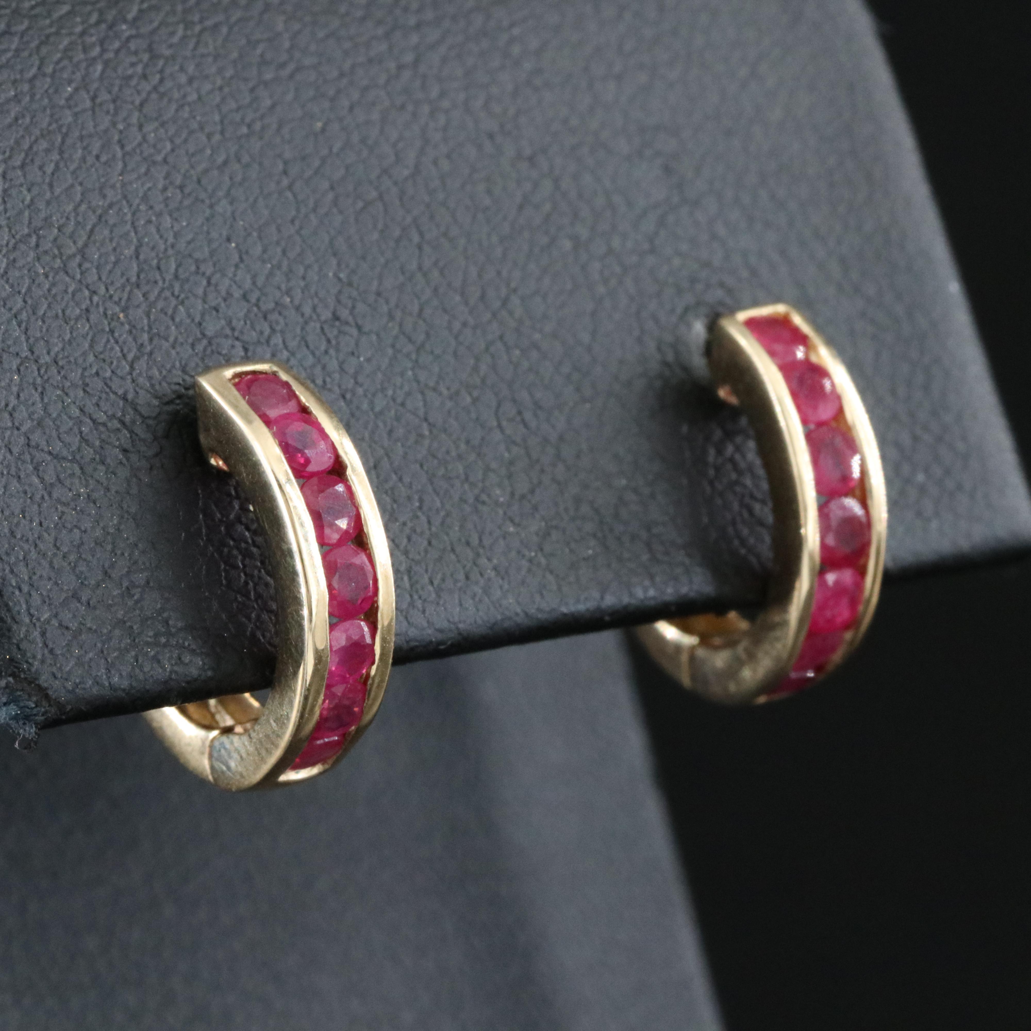 10K Ruby Huggie Hoop Earrings