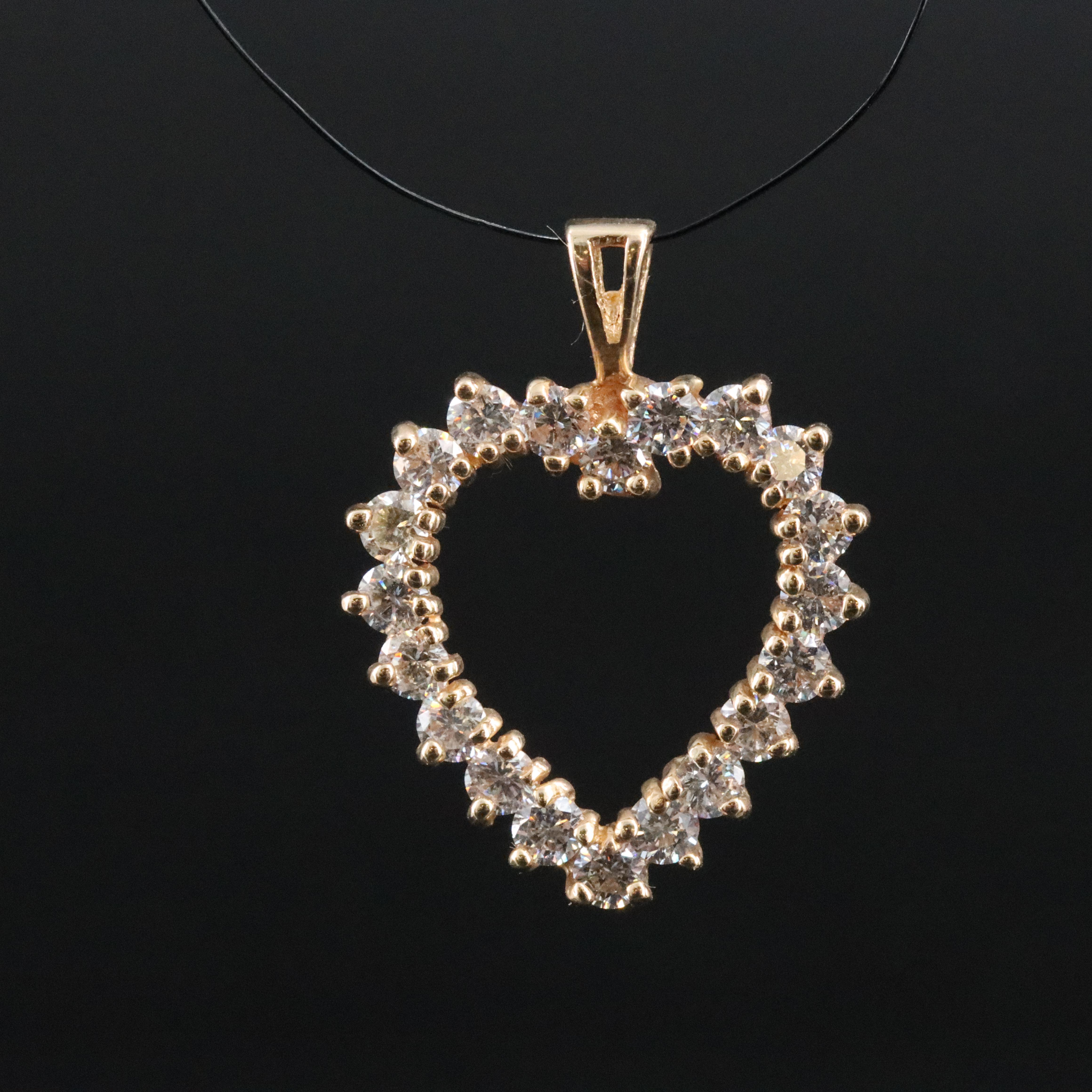 14K CZ Open Heart Pendant