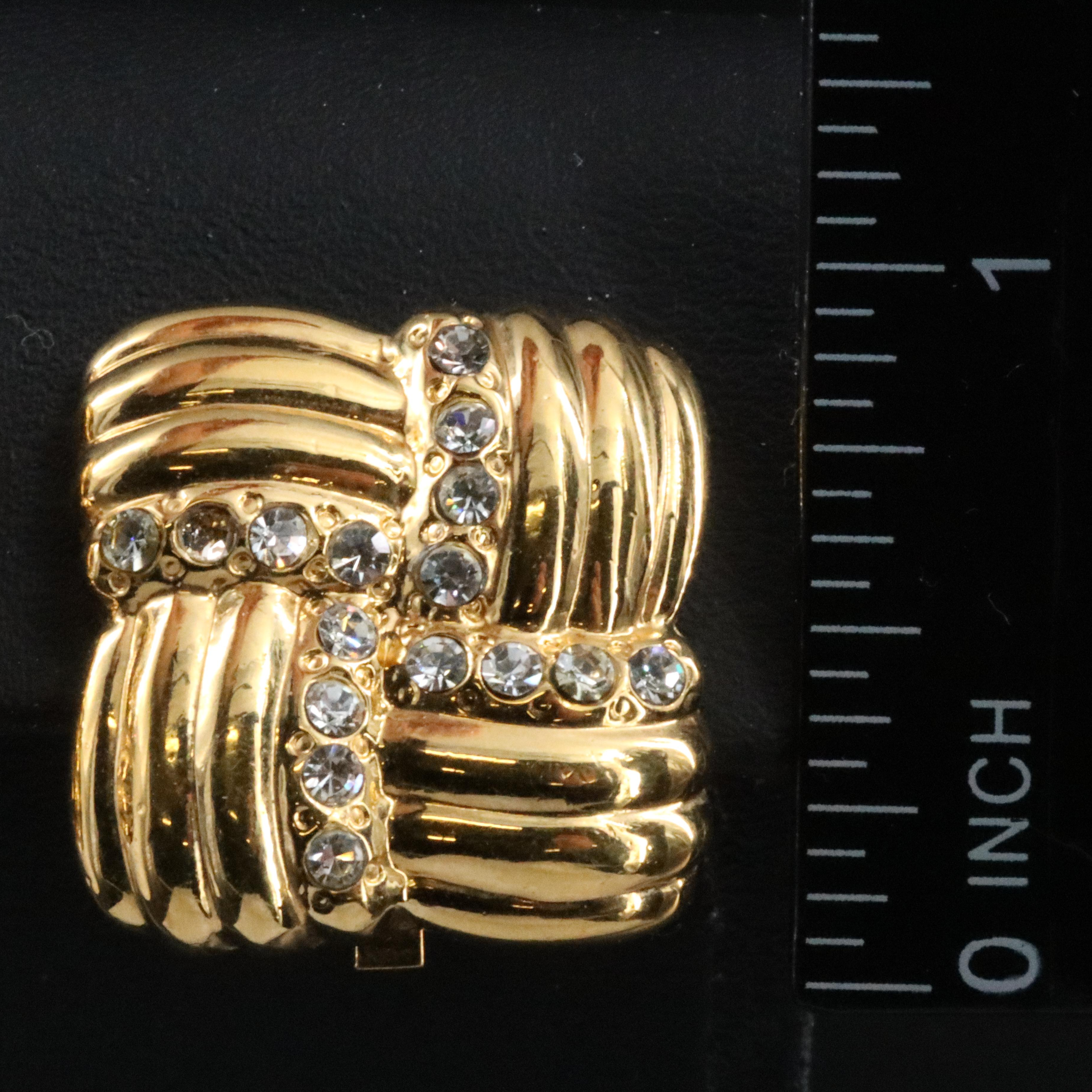 Yves St Laurent Cushion Shape Crystal Clip Earrings