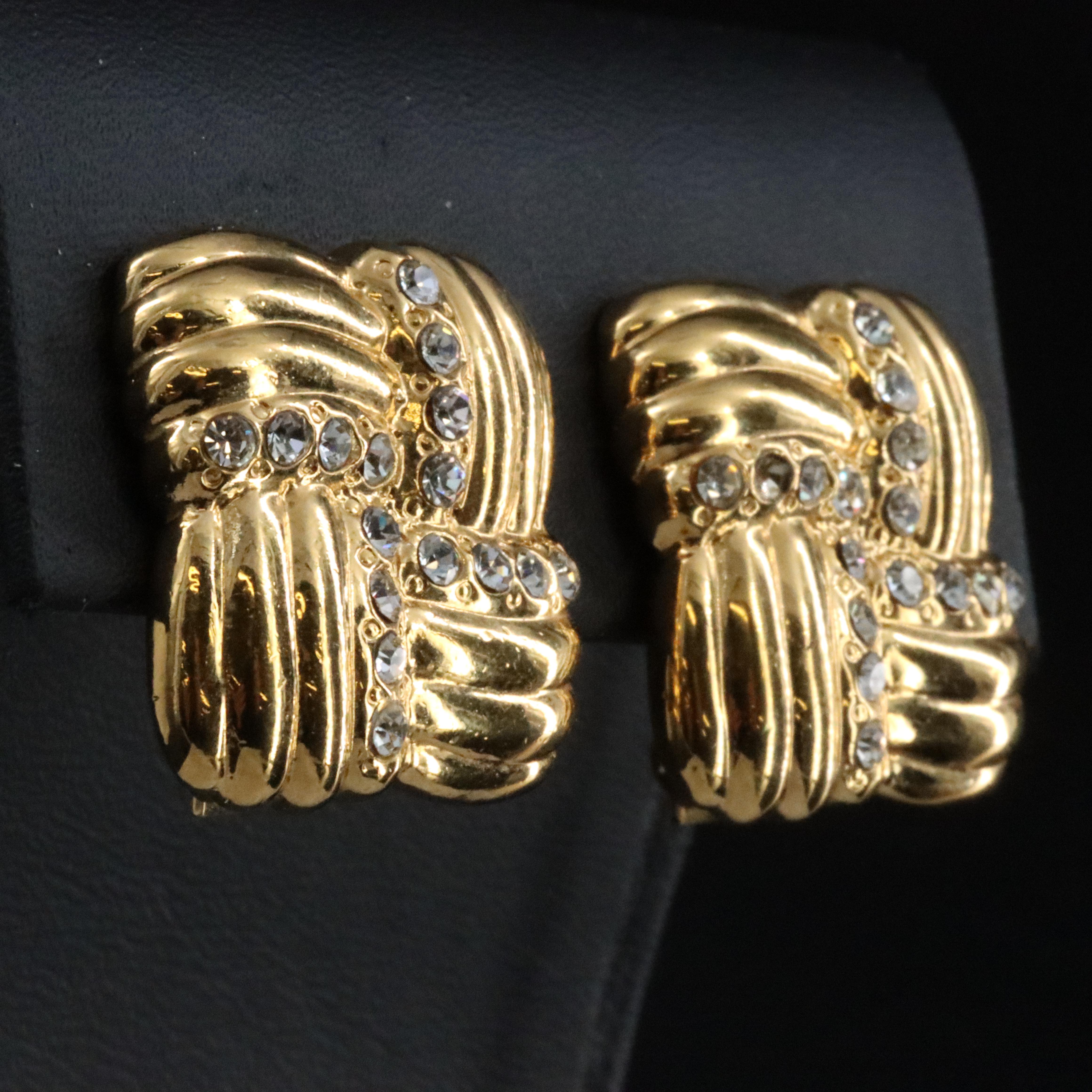 Yves St Laurent Cushion Shape Crystal Clip Earrings