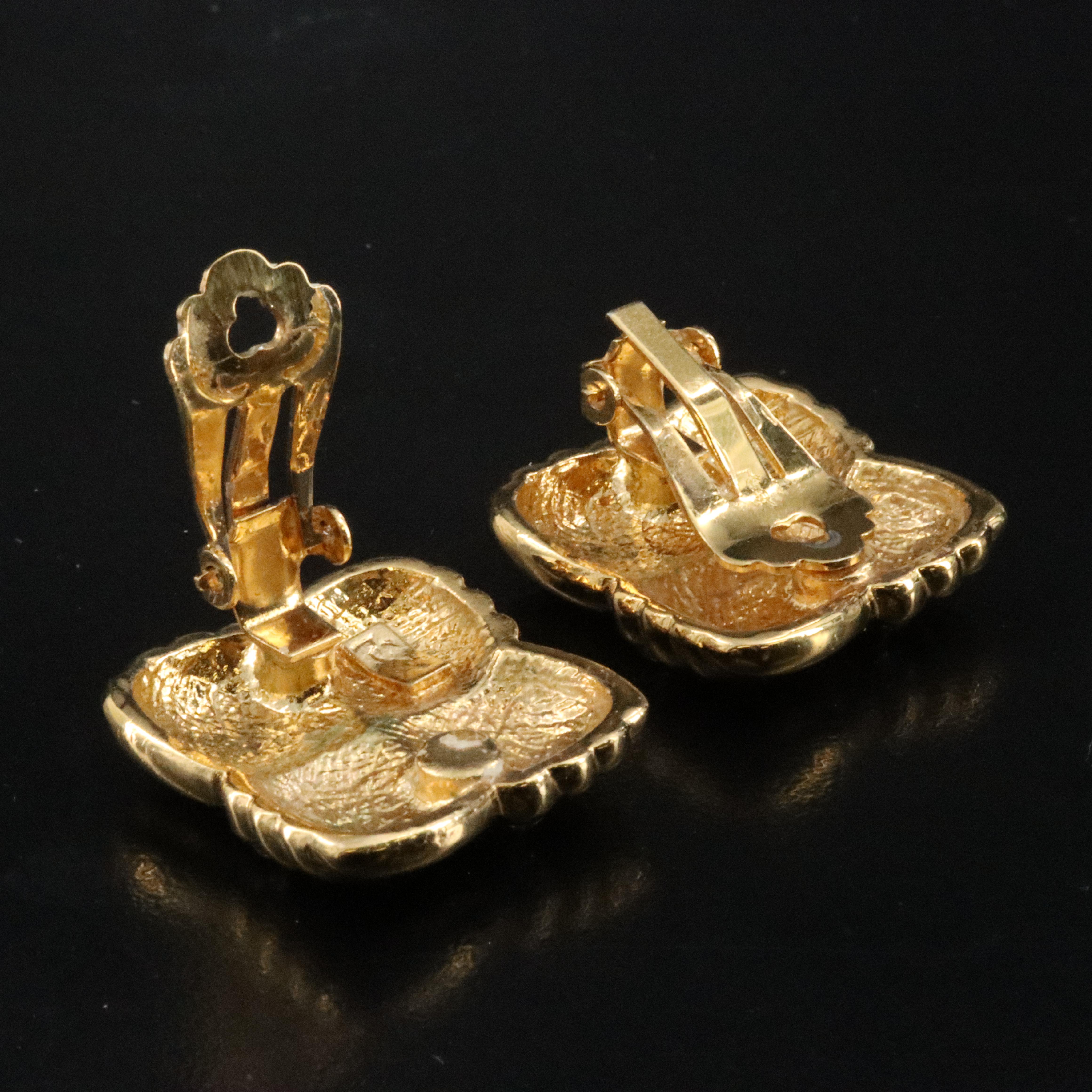 Yves St Laurent Cushion Shape Crystal Clip Earrings