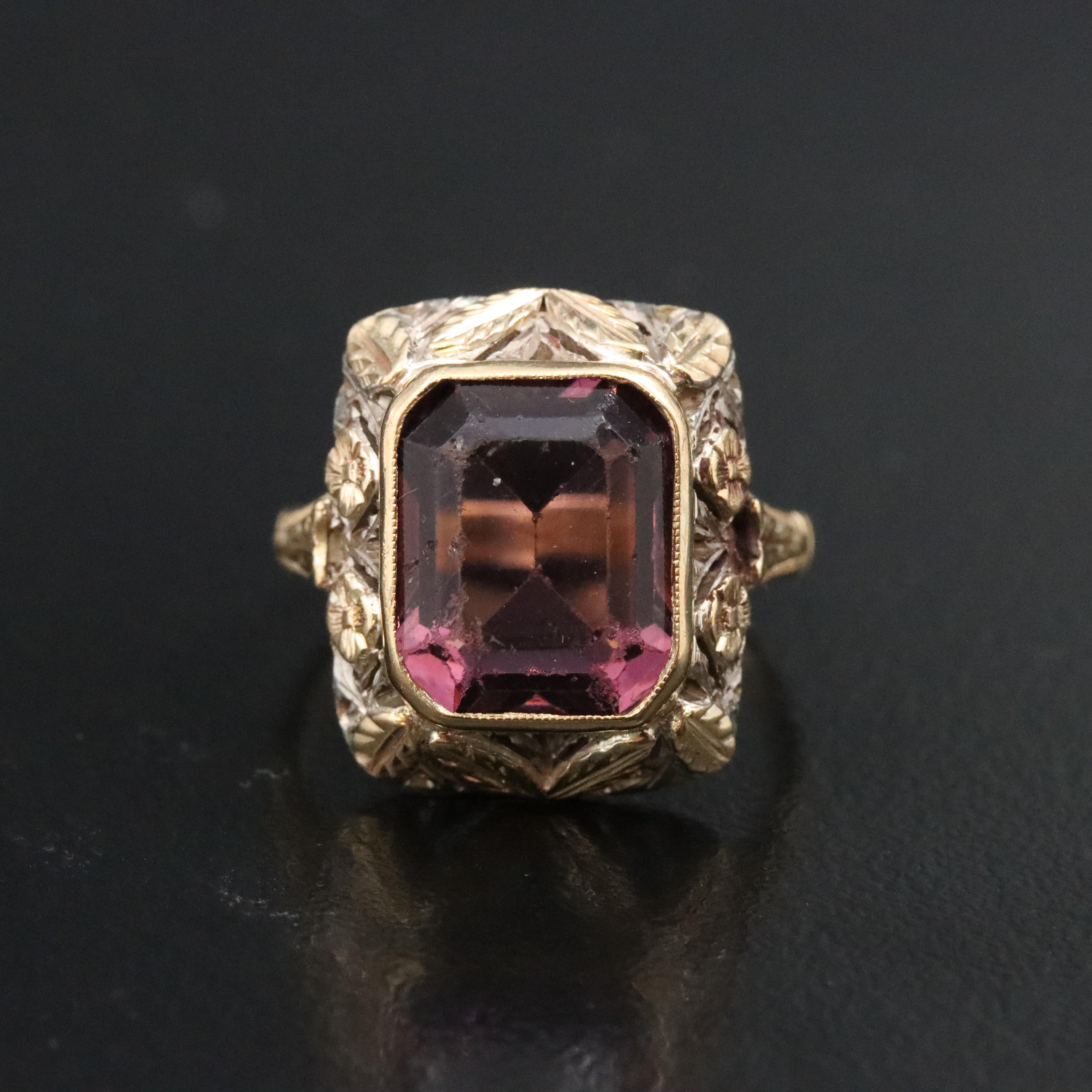 Antique 14K and 18K Two-Tone Glass Stone Ring