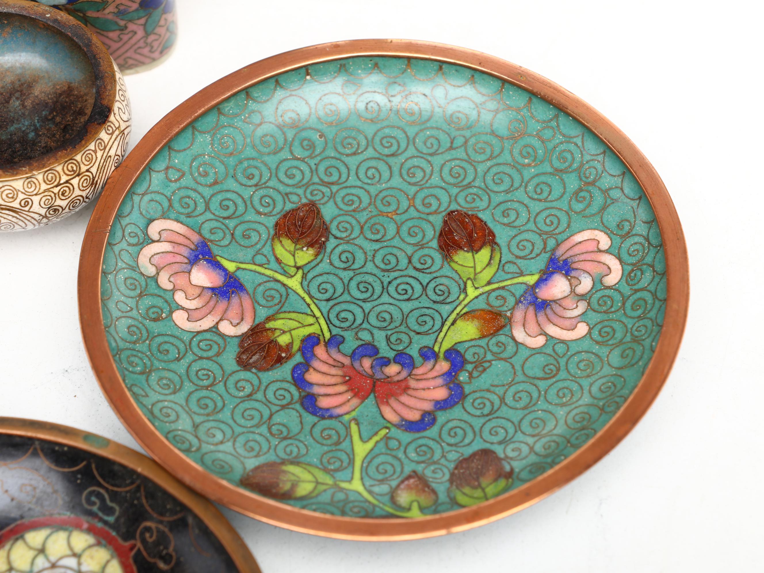 Chinese Cloisonné Enamel on Brass Plates, Bowls, Mini Vases and More