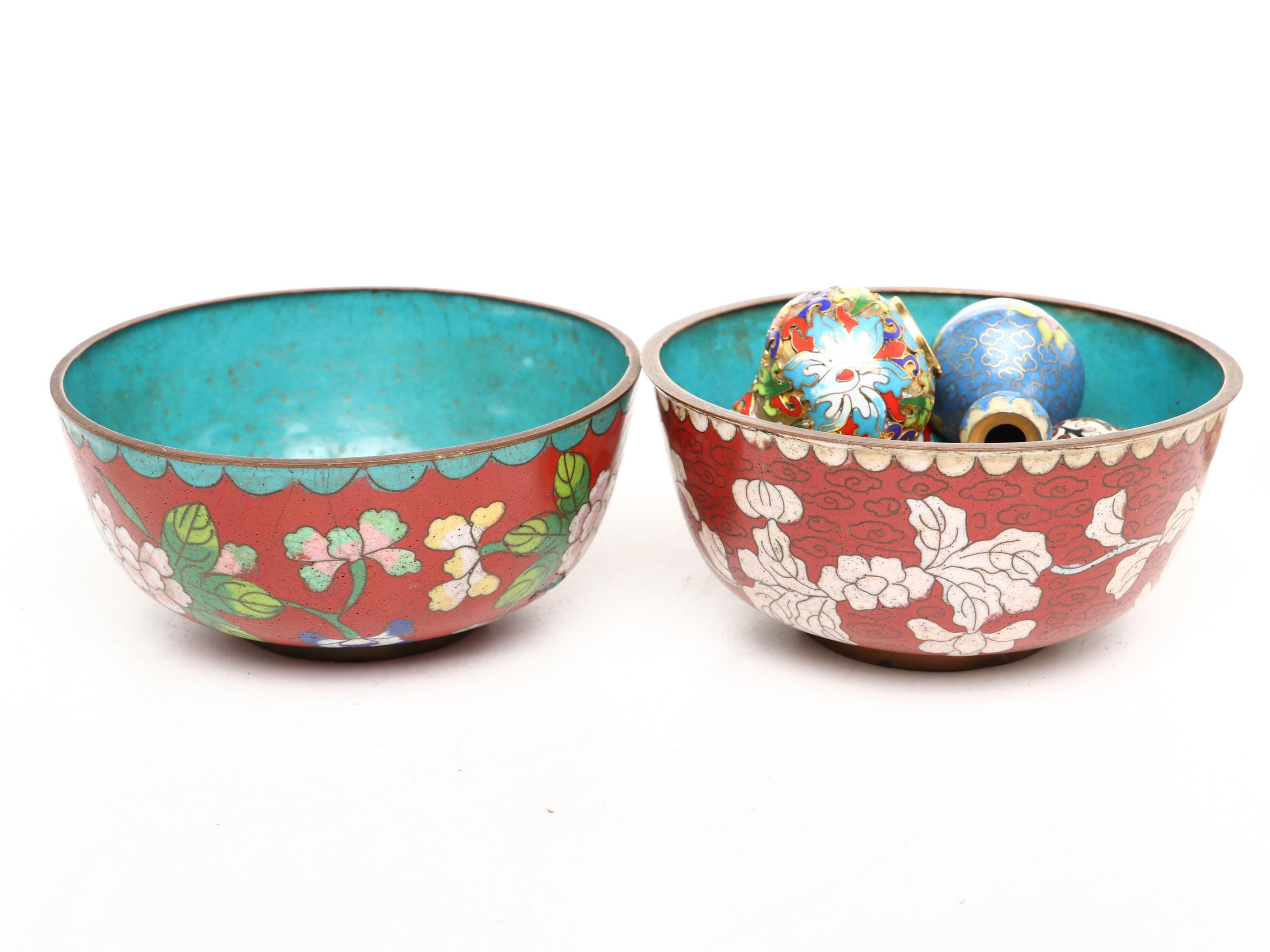 Chinese Cloisonné Enamel on Brass Plates, Bowls, Mini Vases and More