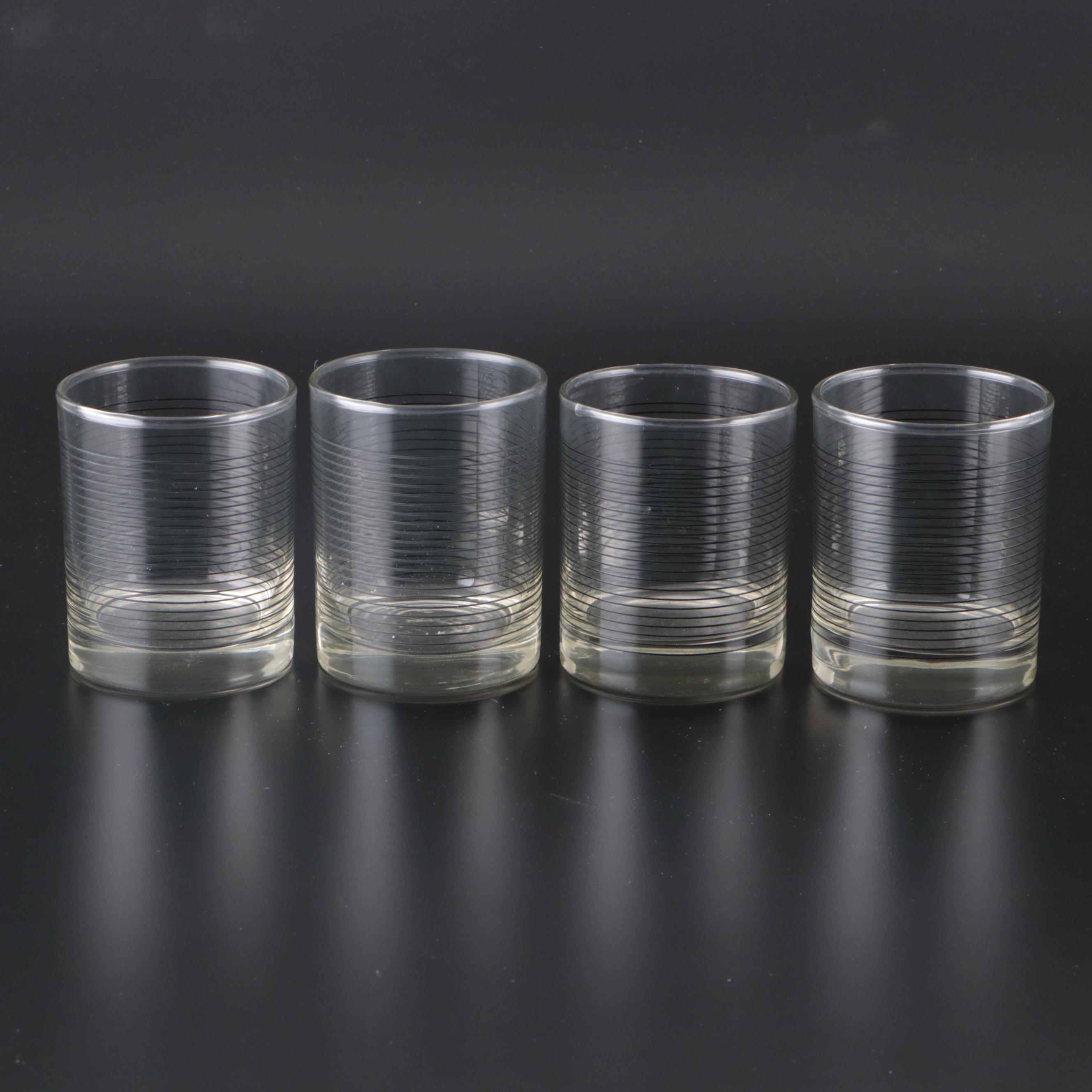 Gold Finish Plastic Ice Bucket with Horizontal Ribbed Glass Lowball Glasses