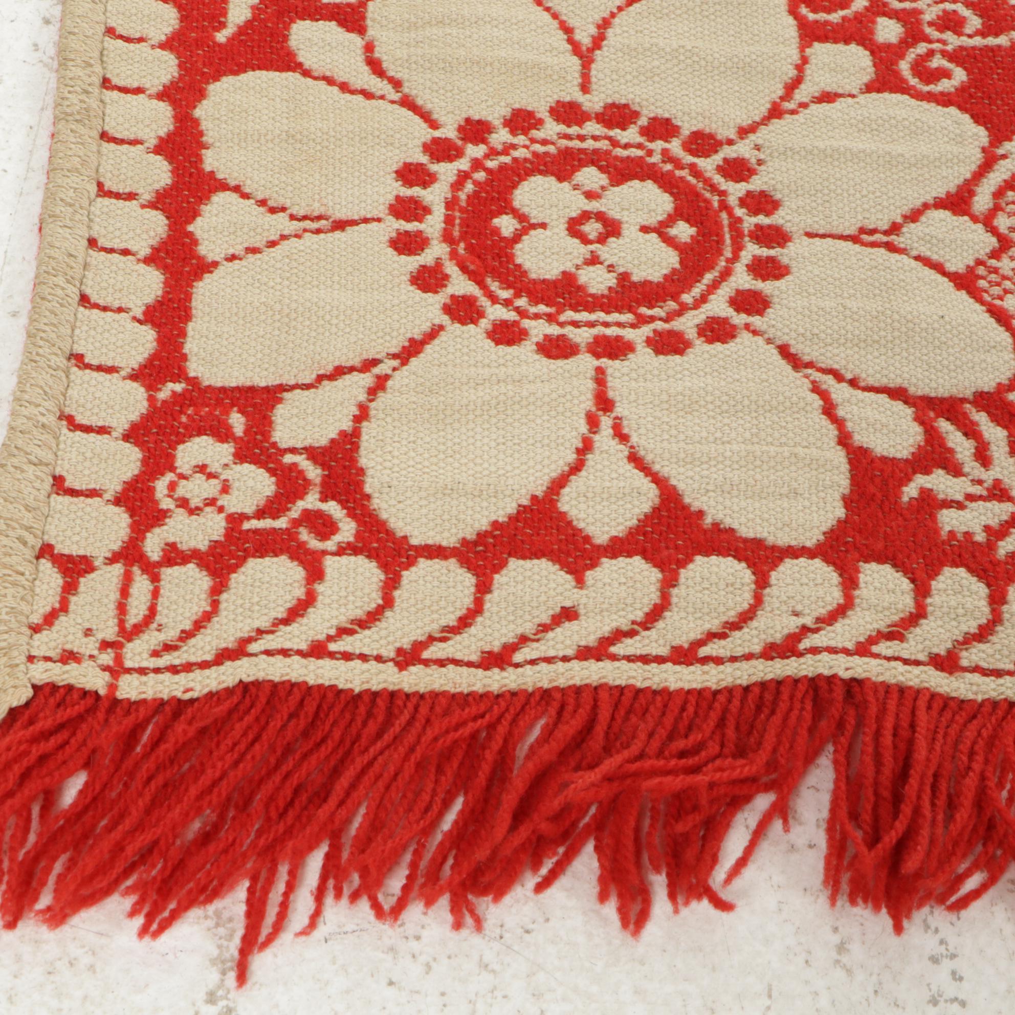 American Eagle and Star Red and White Jacquard Loomed Coverlet