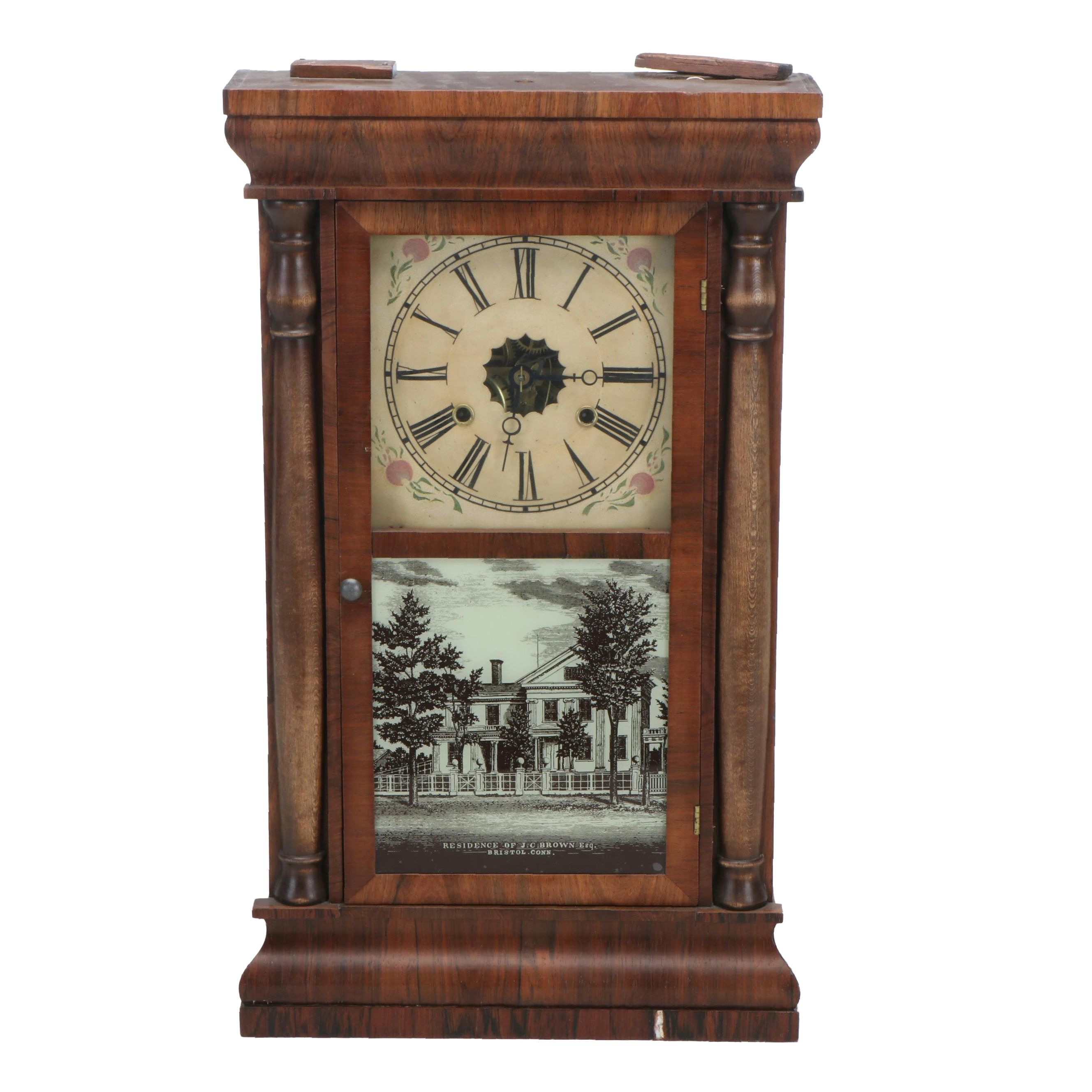 Seth Thomas Flame Mahogany Veneer Ogee Mantel Clock, Mid to Late 19th Century