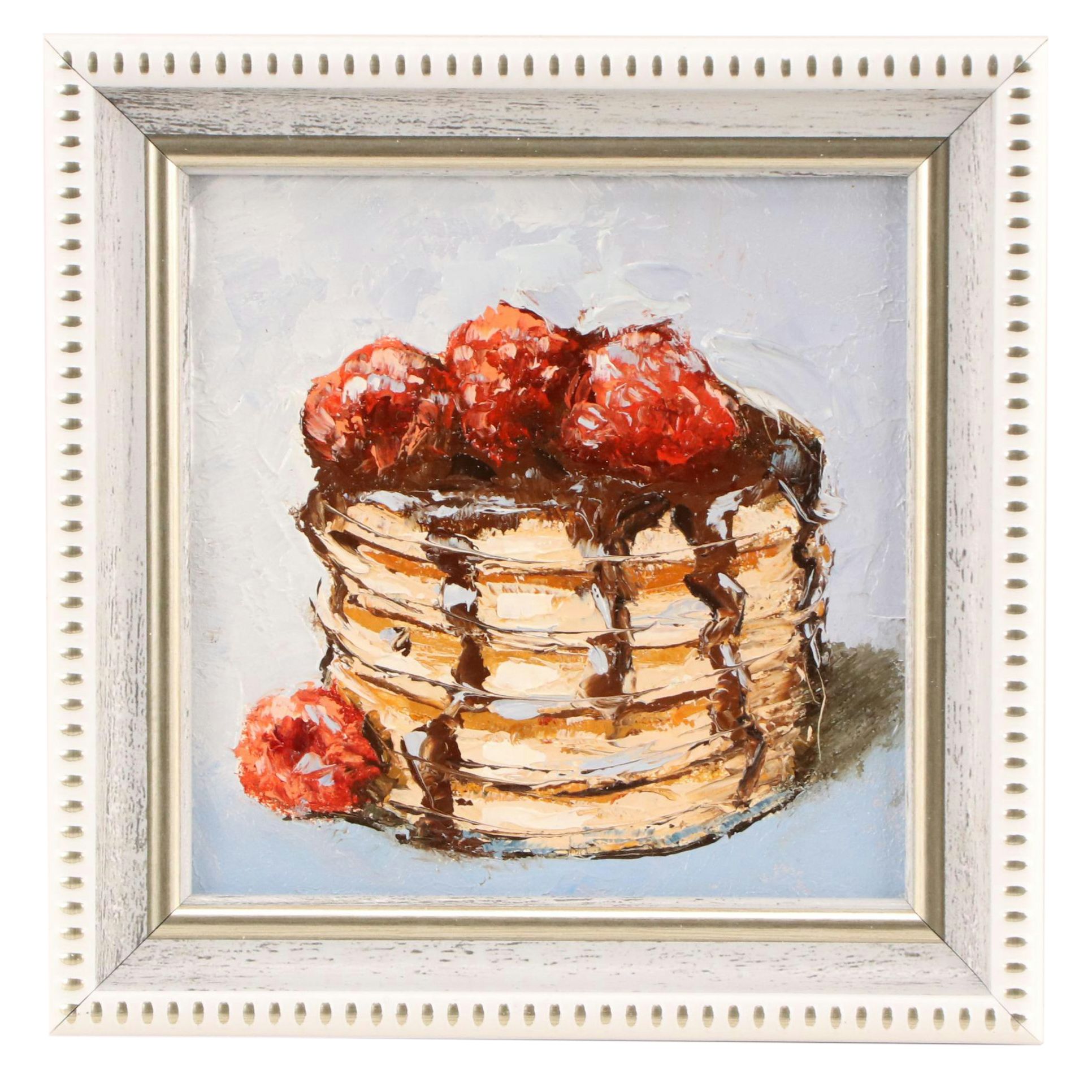 Mysan Gennadiy Miniature Oil Painting Still Life with Stack of Pancakes, 2024