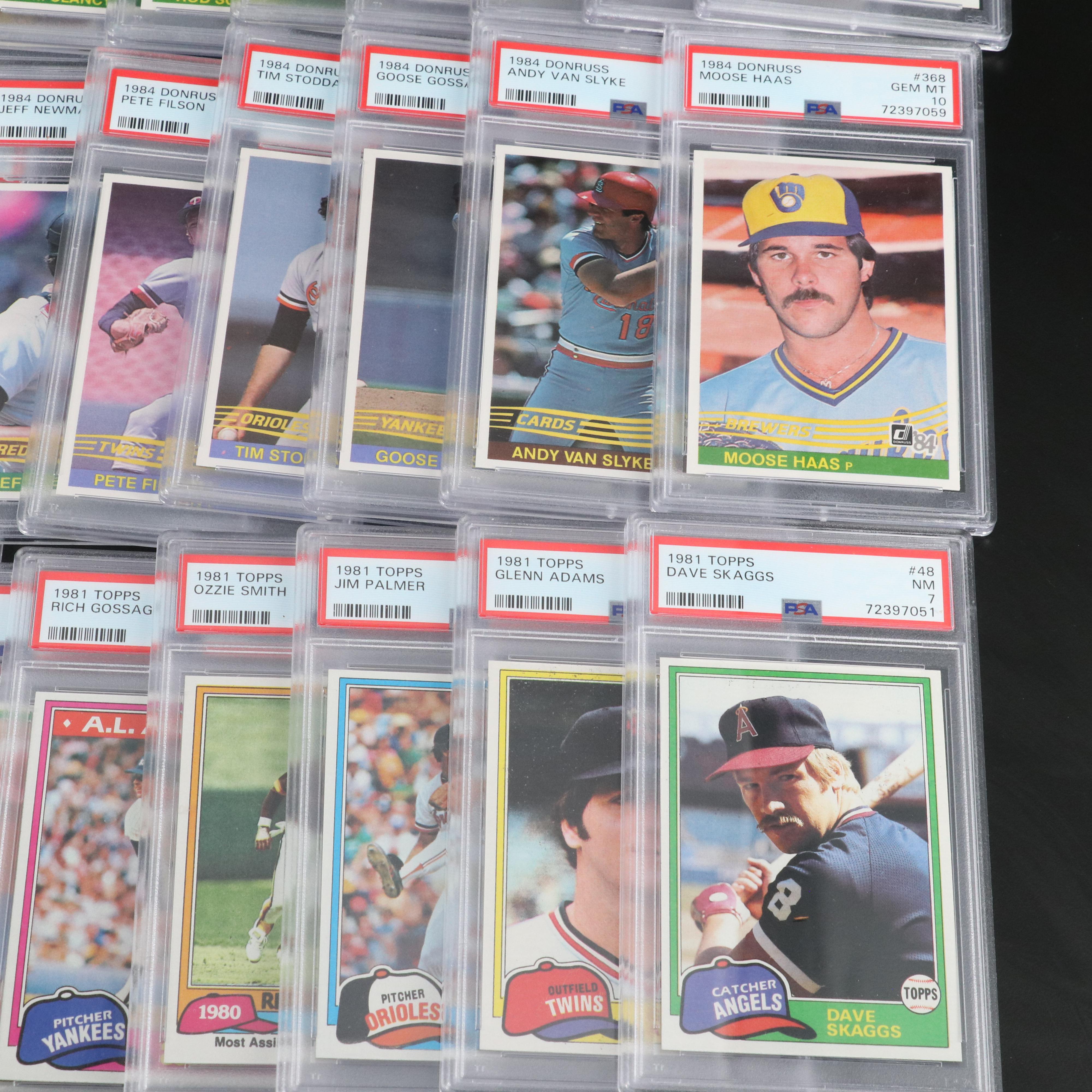 Topps and Donruss PSA Graded Baseball Cards Featuring Kirk Gibson Rookie & More