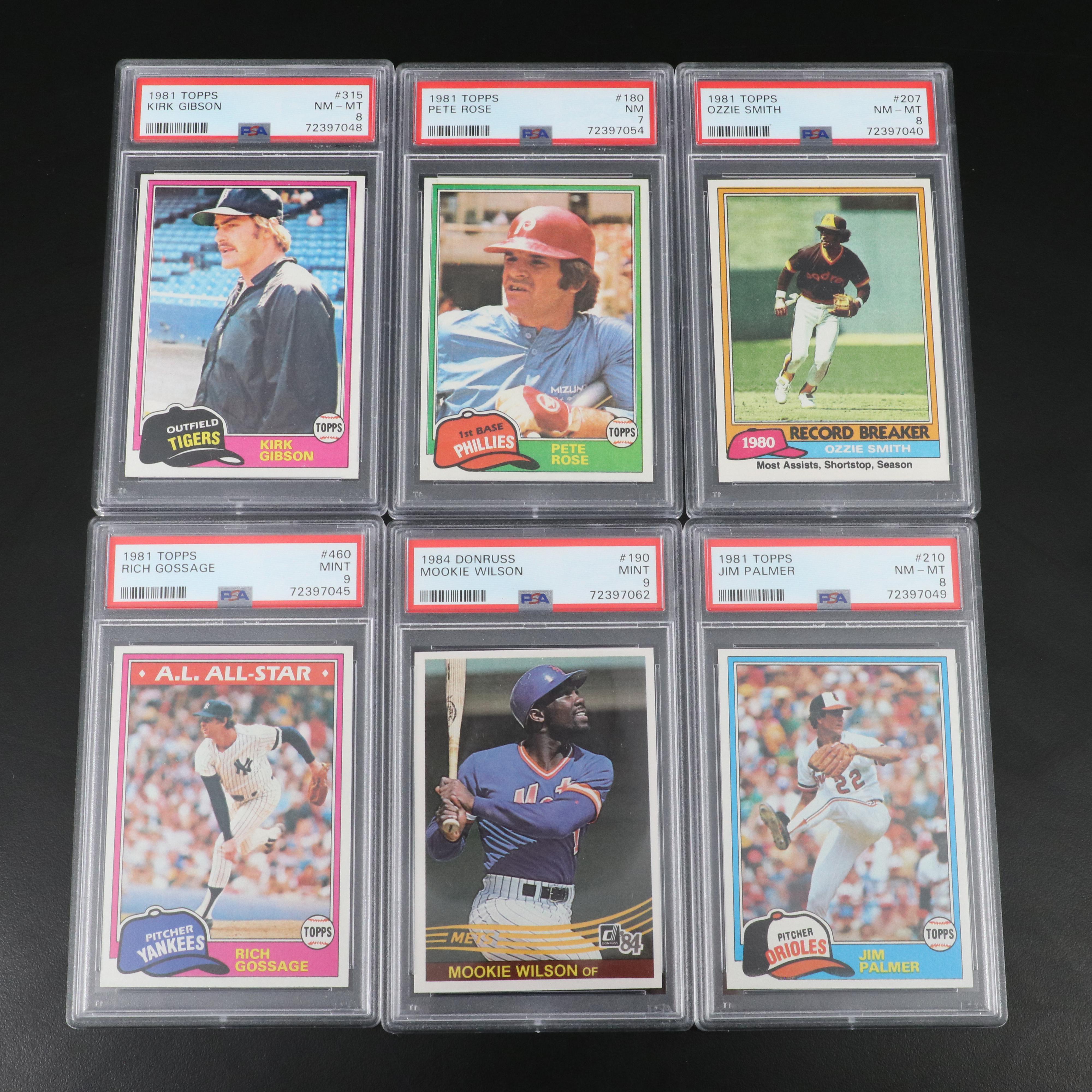 Topps and Donruss PSA Graded Baseball Cards Featuring Kirk Gibson Rookie & More