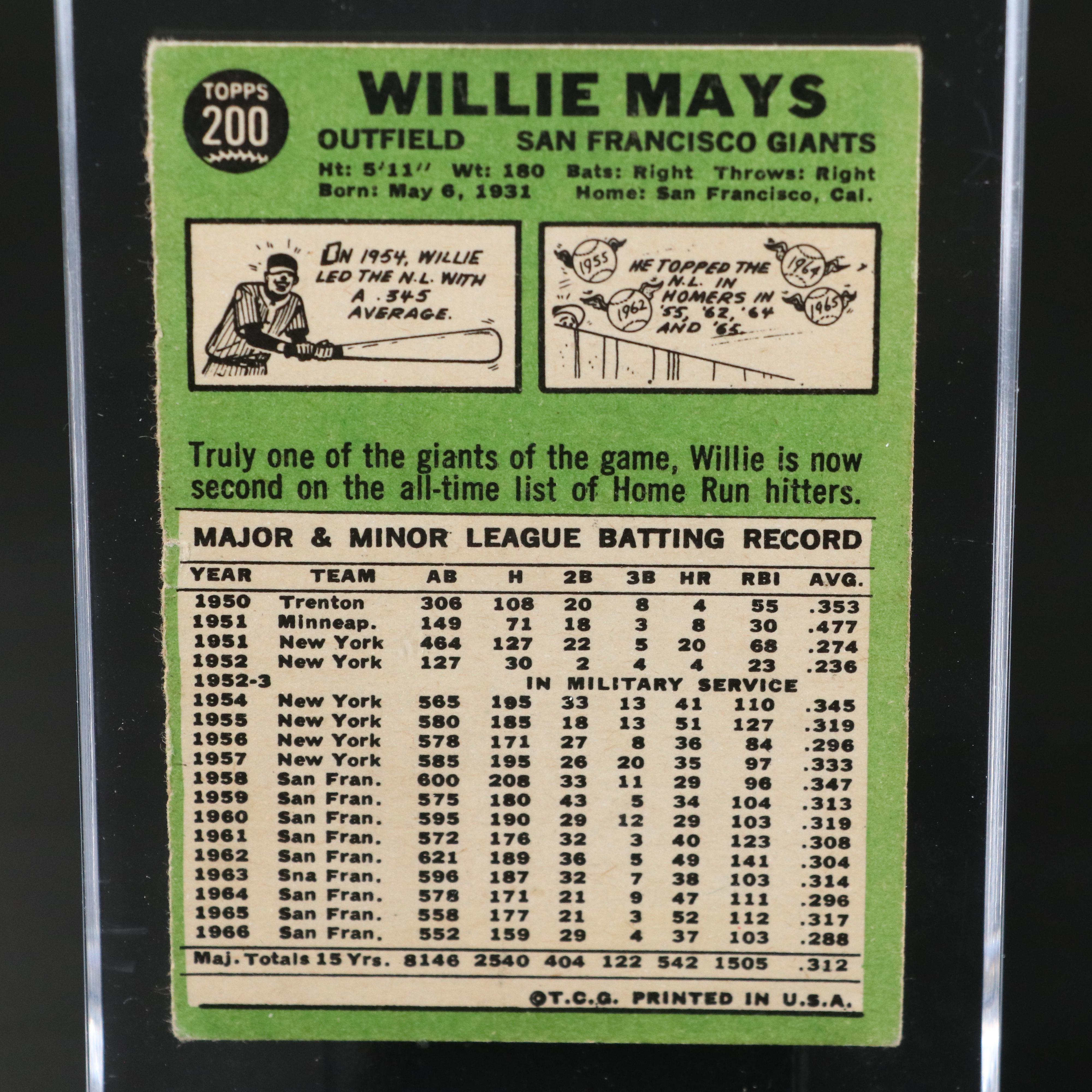 1967 Topps Willie Mays San Francisco Giants Baseball Card