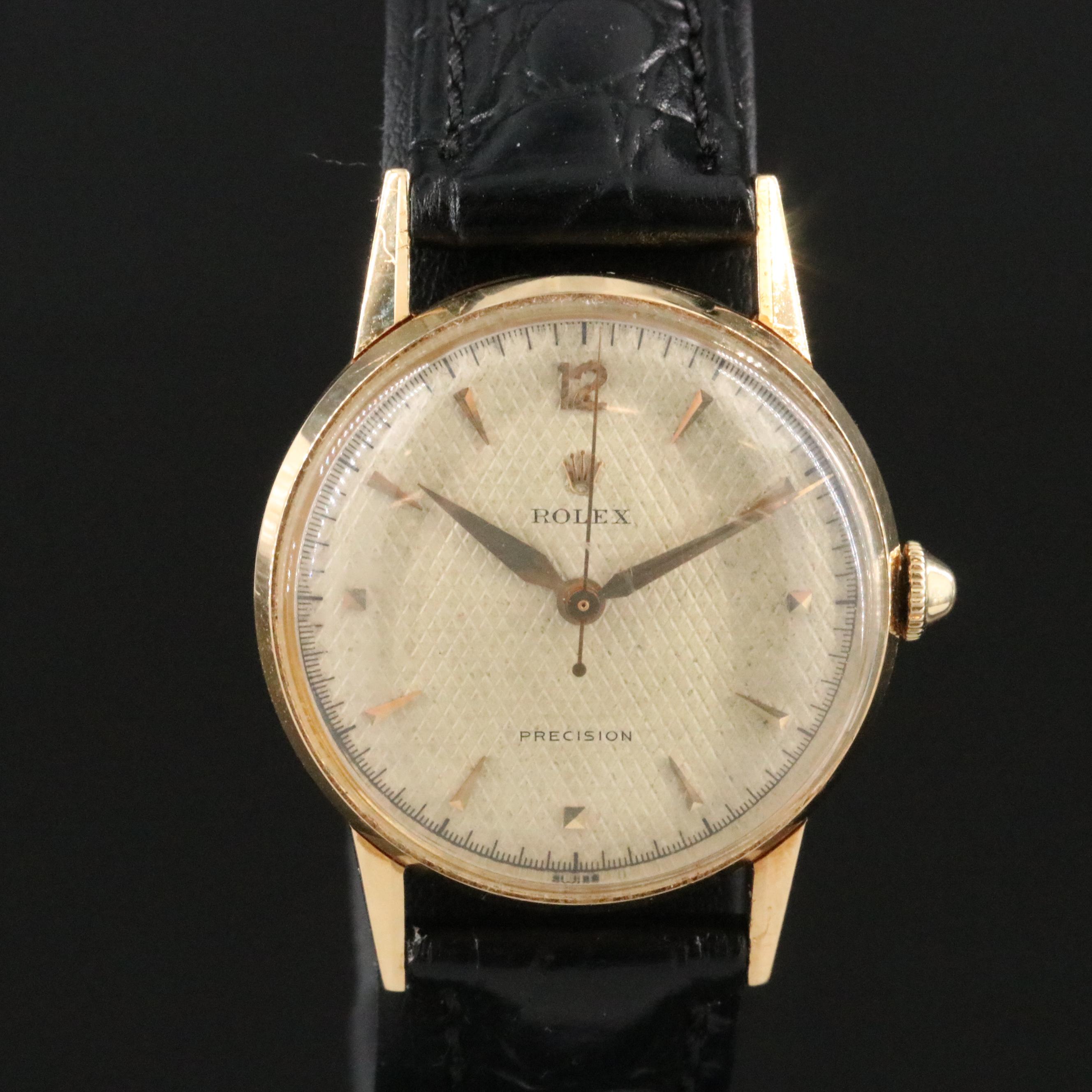 Antique 1951 Rolex 18K Honeycomb Dial Precision Watch