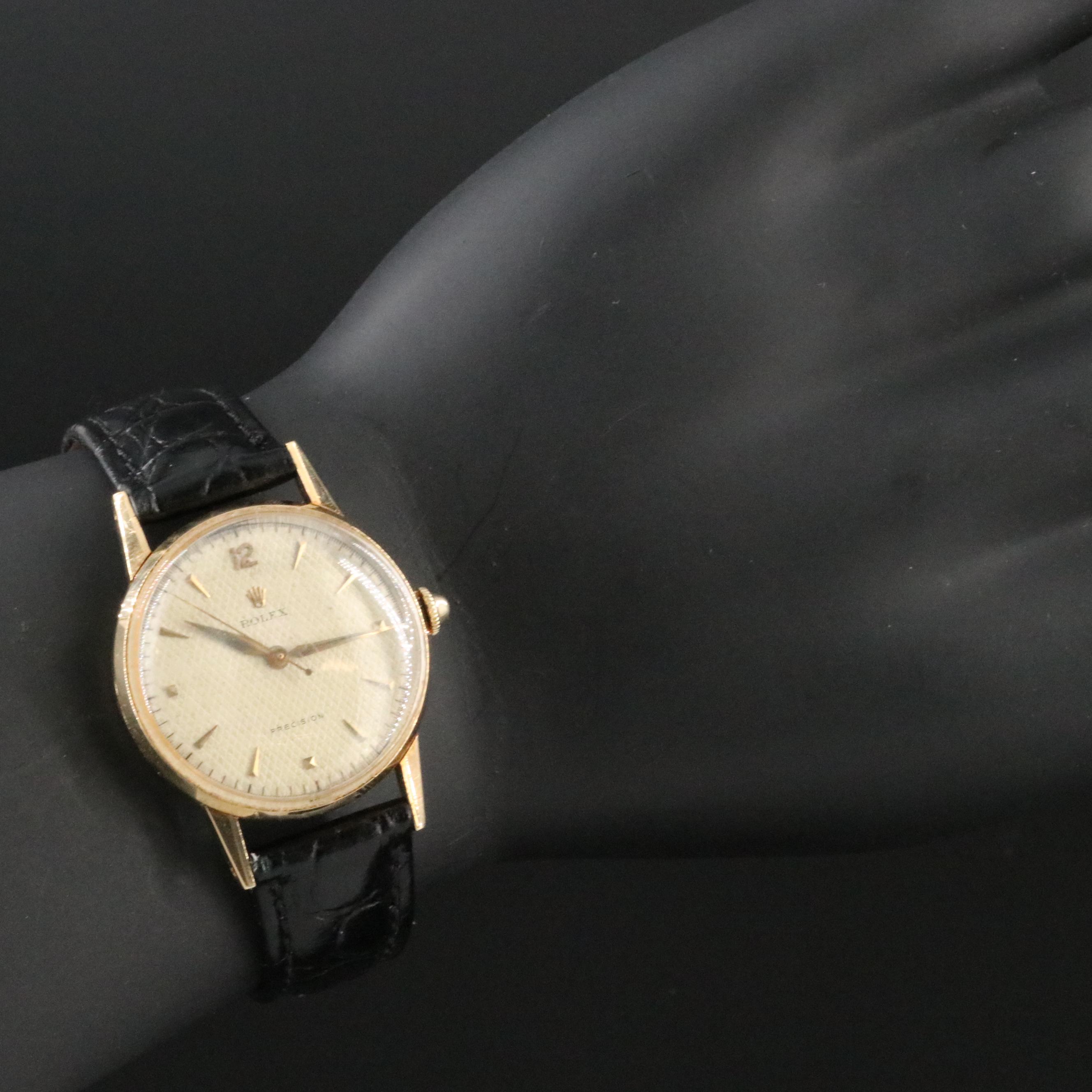 Antique 1951 Rolex 18K Honeycomb Dial Precision Watch