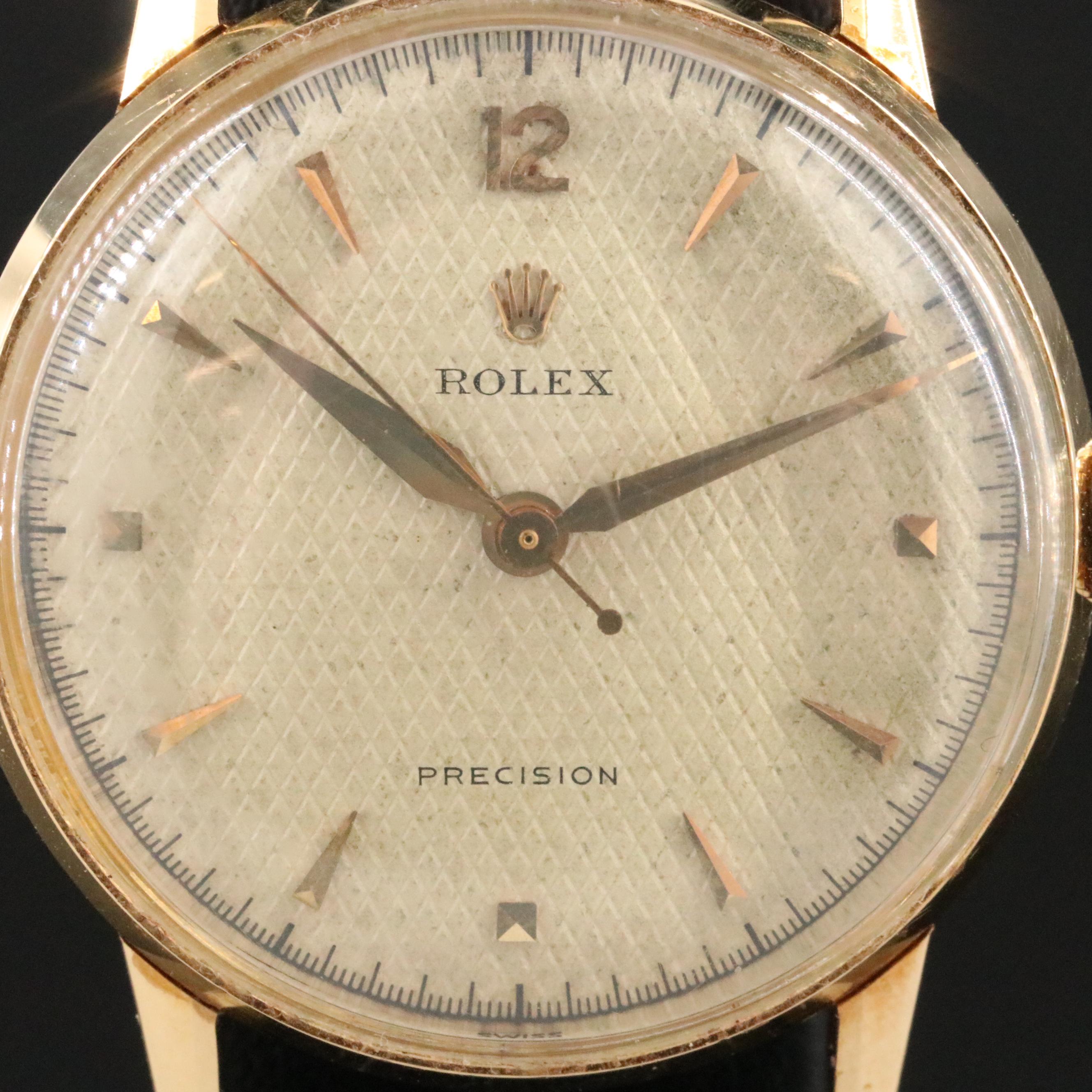 Antique 1951 Rolex 18K Honeycomb Dial Precision Watch