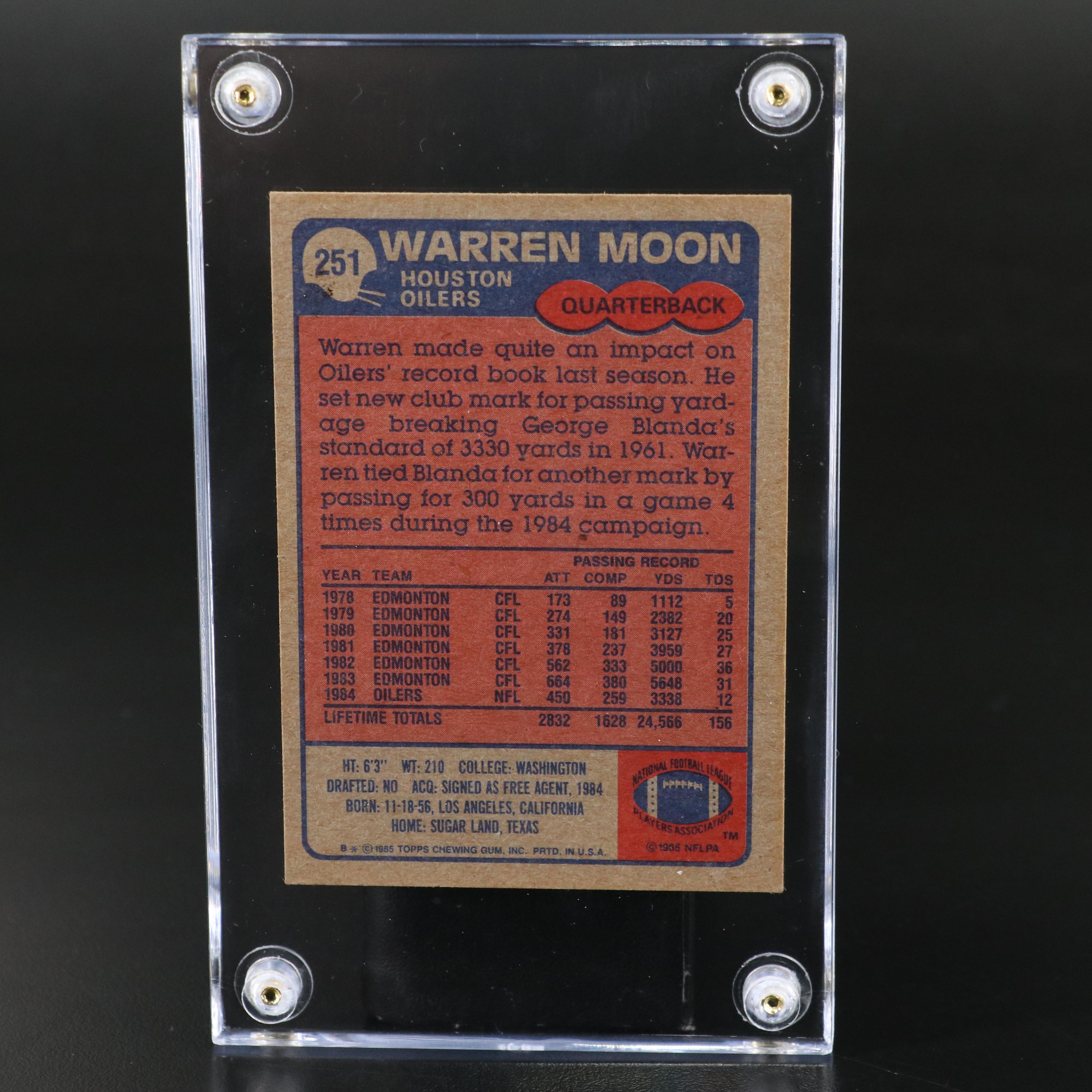 1985 Topps Warren Moon Houston Oilers Rookie Football Card