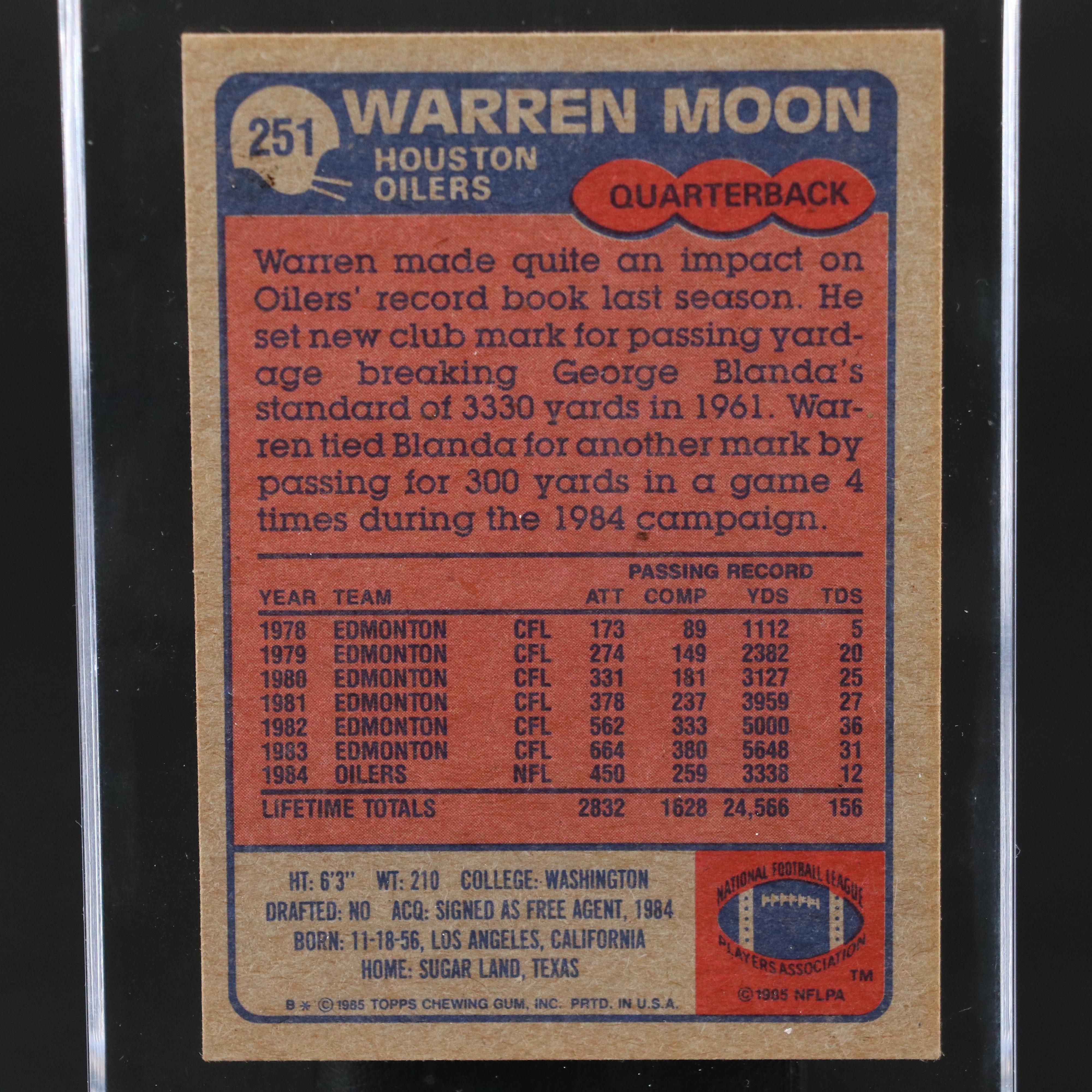 1985 Topps Warren Moon Houston Oilers Rookie Football Card