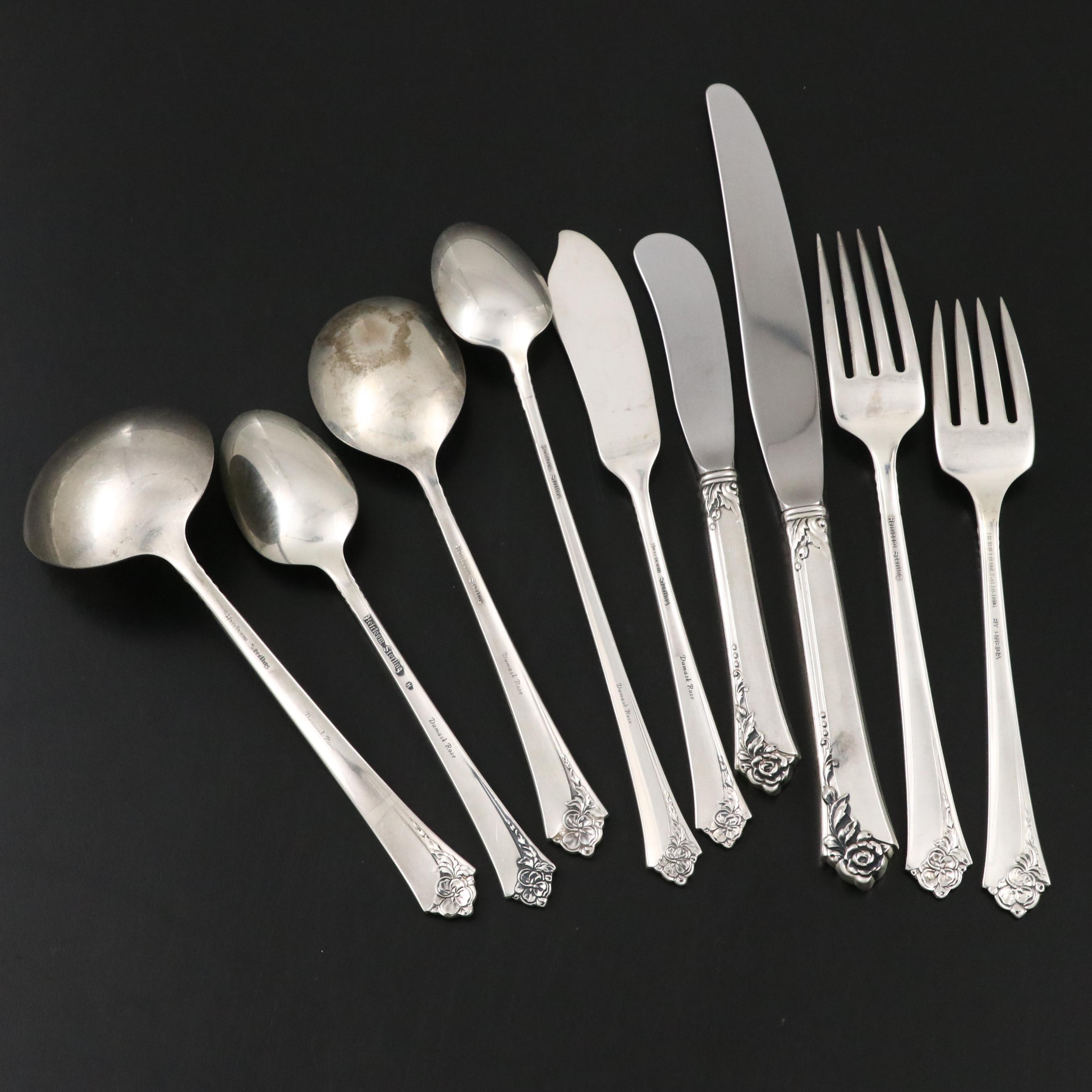 Oneida Heirloom Sterling Silver "Damask Rose" Flatware and Wooden Storage Chest