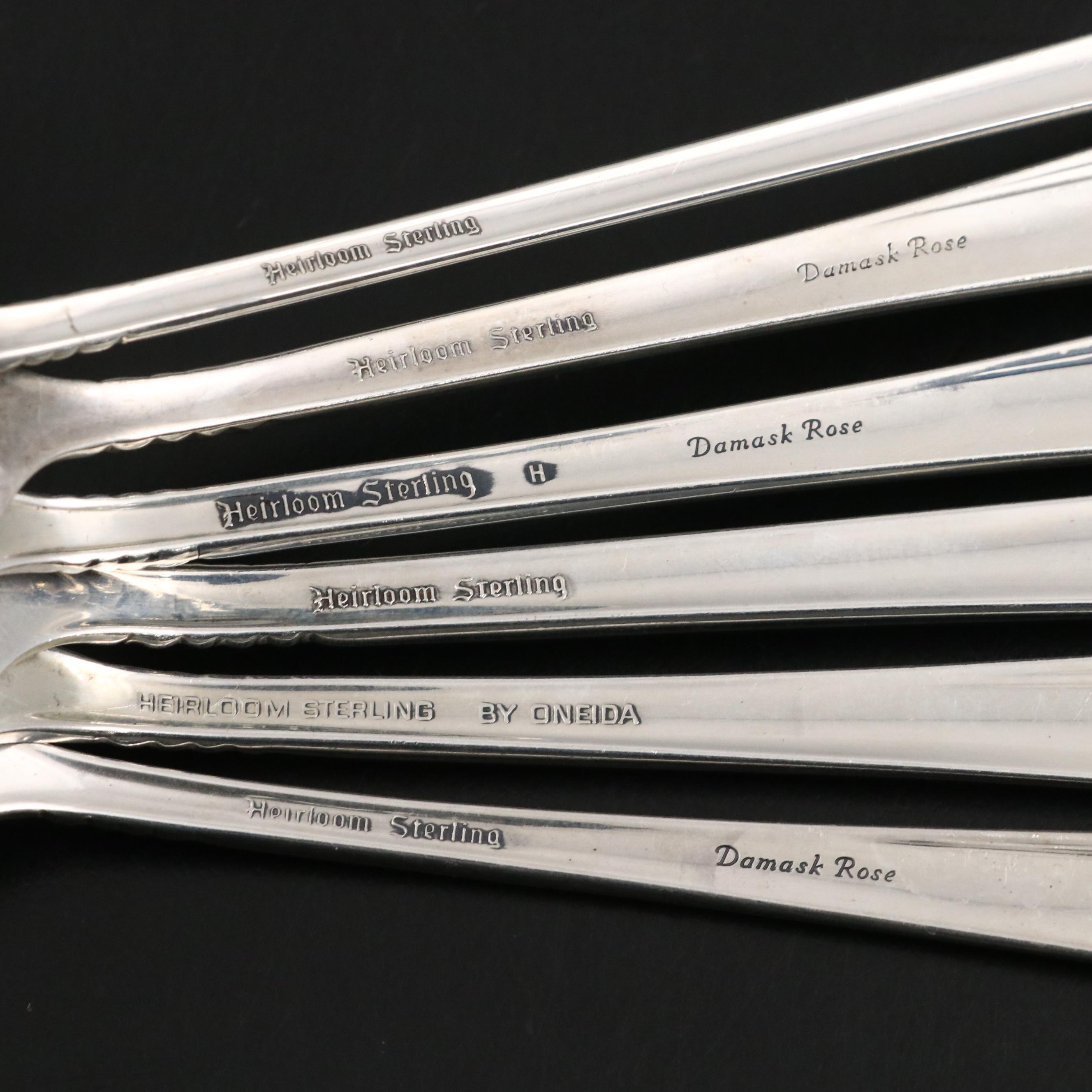 Oneida Heirloom Sterling Silver "Damask Rose" Flatware and Wooden Storage Chest