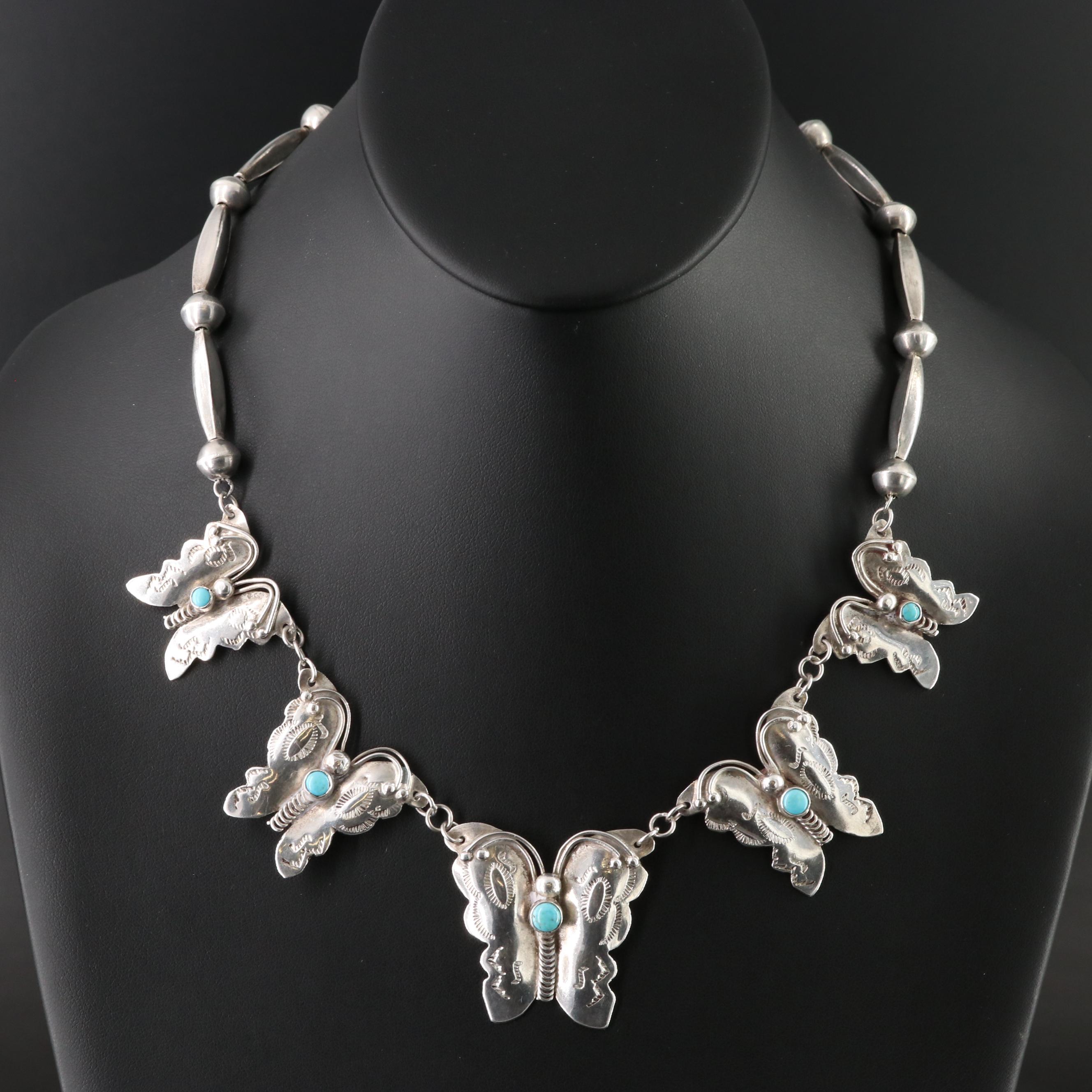 Southwestern Sterling Turquoise Butterfly Necklace