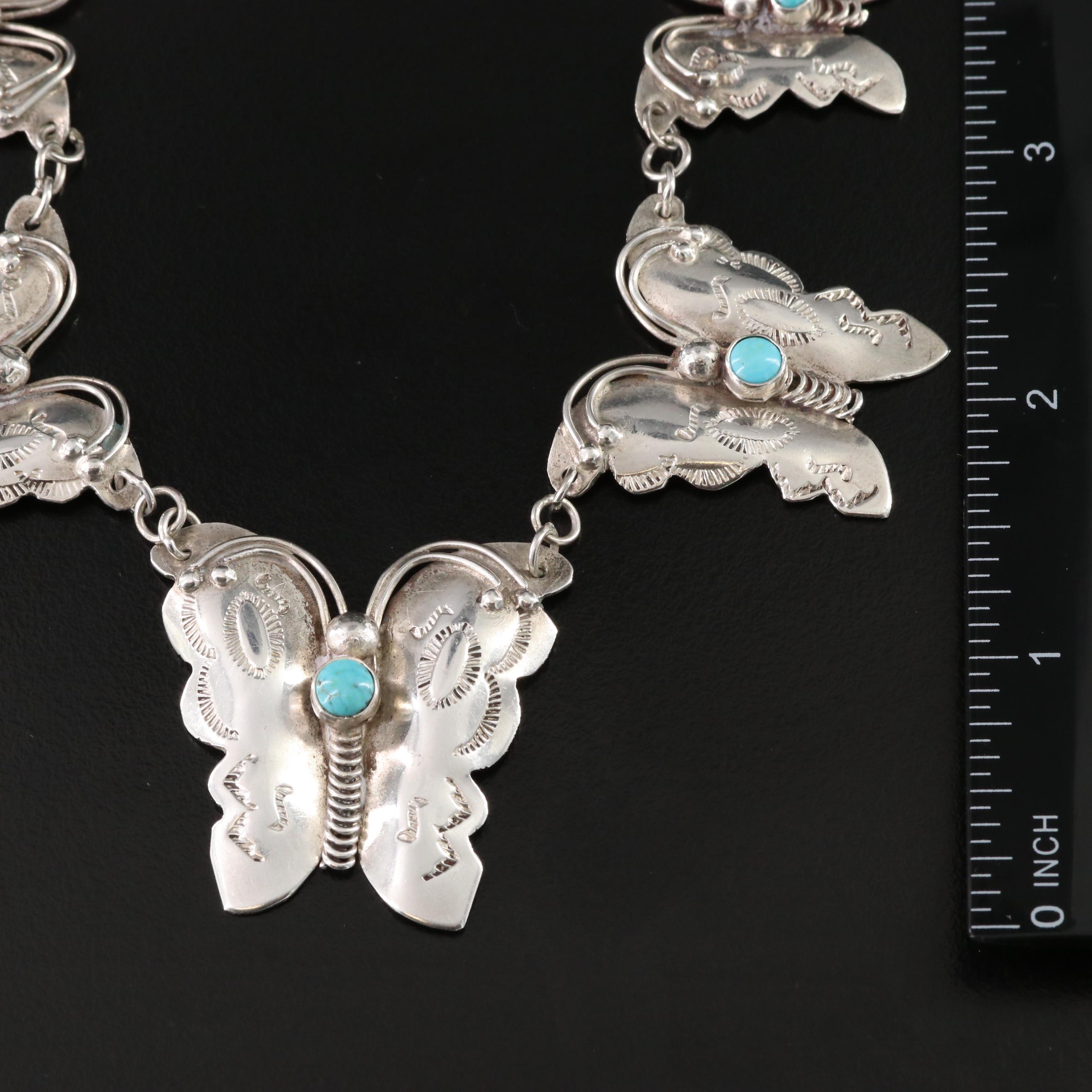 Southwestern Sterling Turquoise Butterfly Necklace